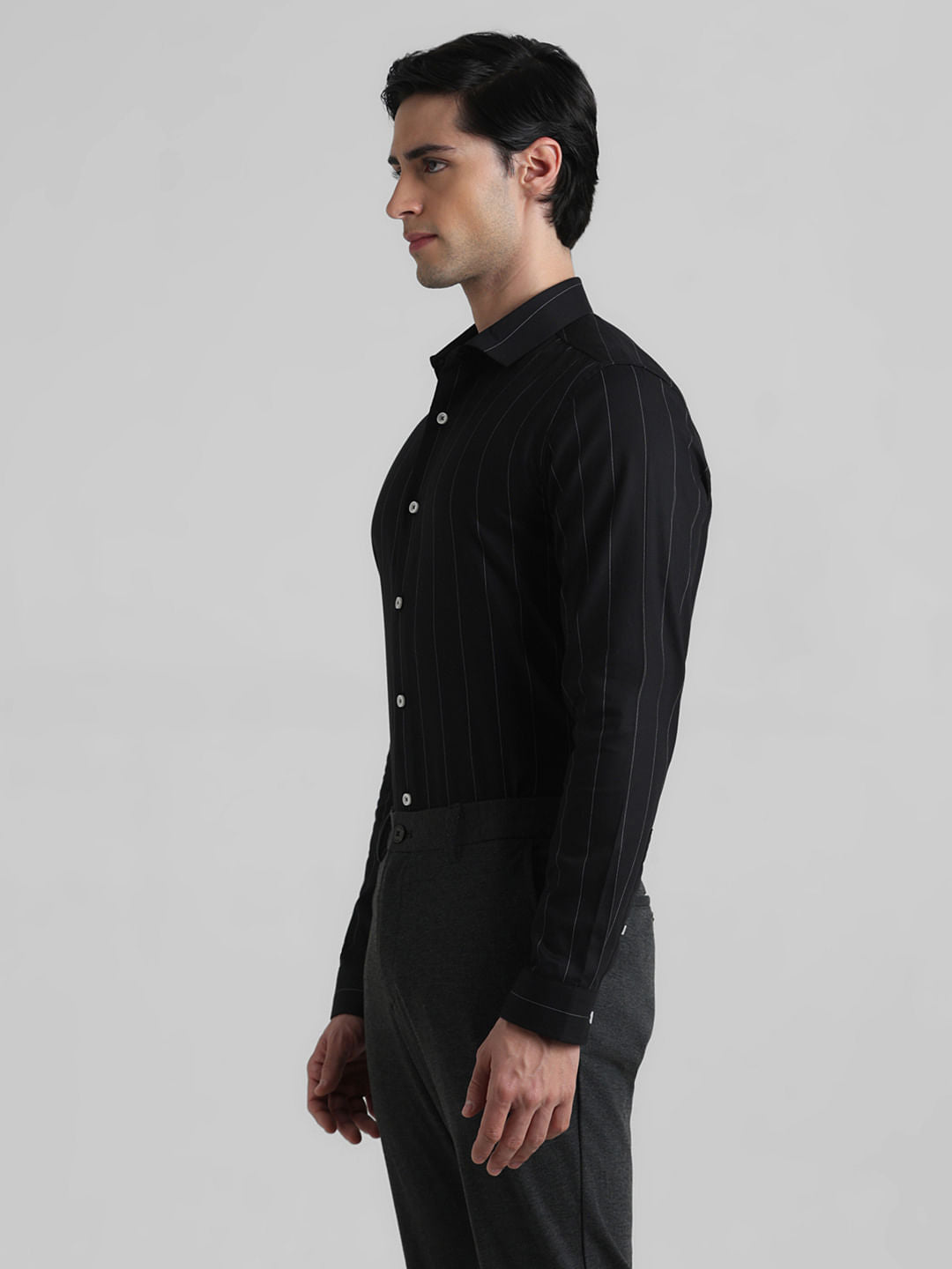 Black Striped Full Sleeves Shirt