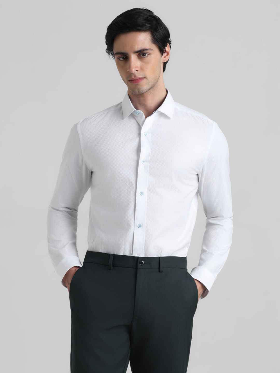 White Dobby Full Sleeves Formal Shirt