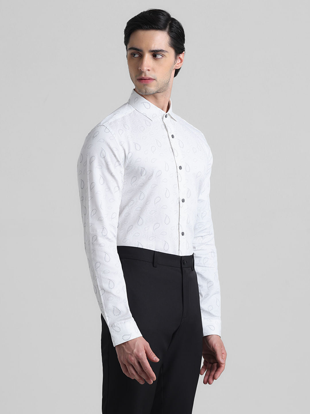 White Printed Formal Full Sleeves Shirt