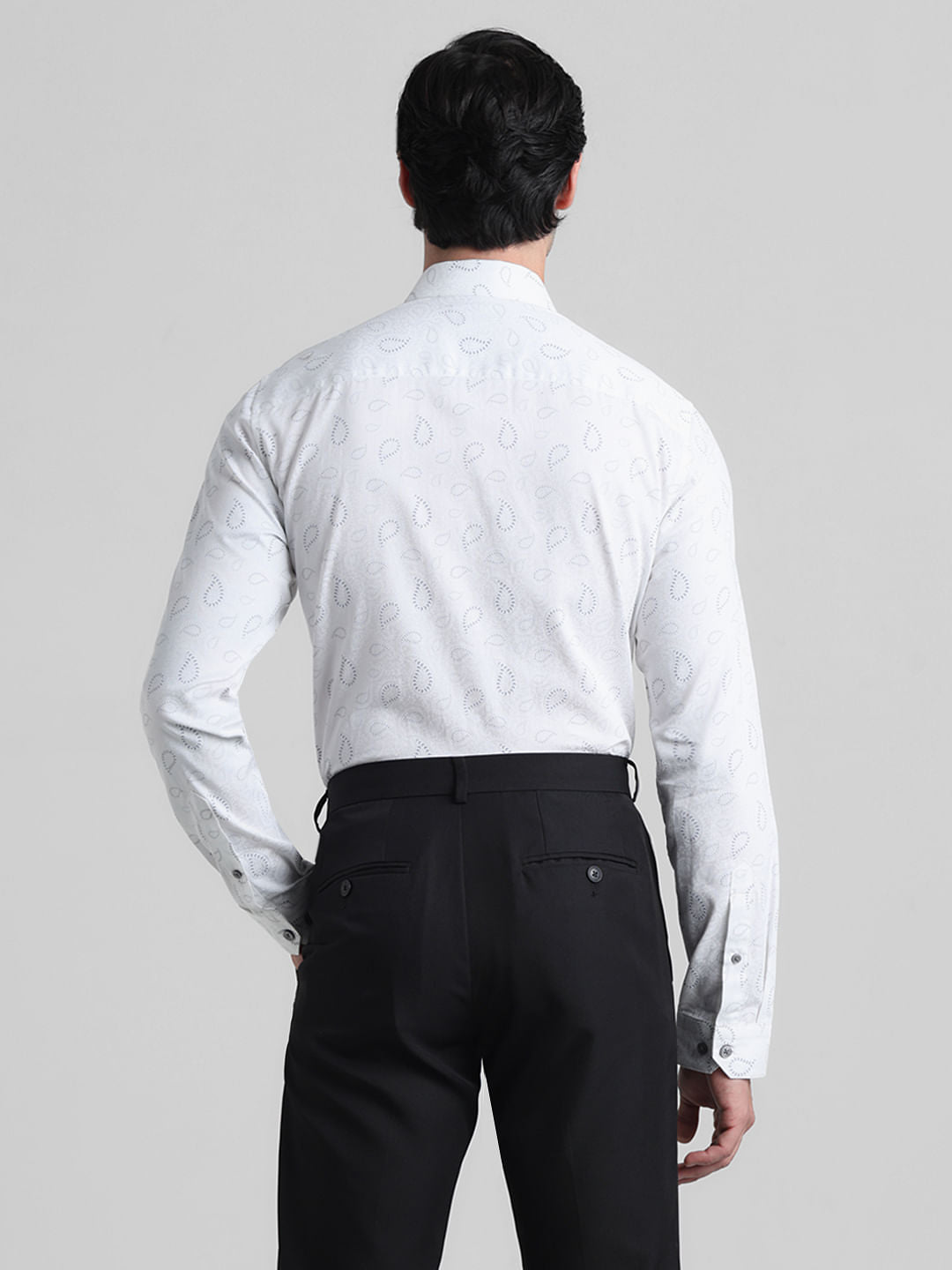 White Printed Formal Full Sleeves Shirt