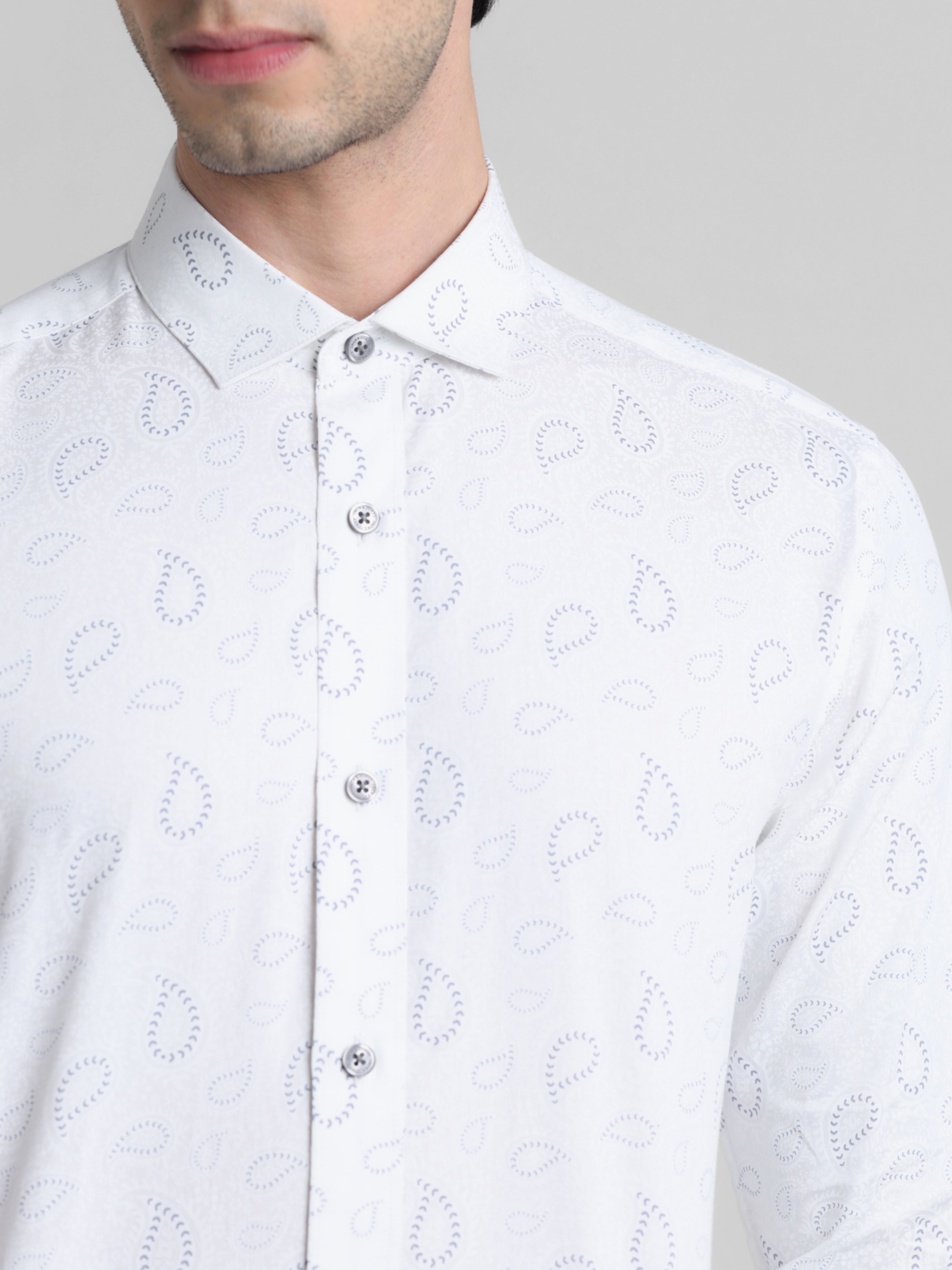 White Printed Formal Full Sleeves Shirt