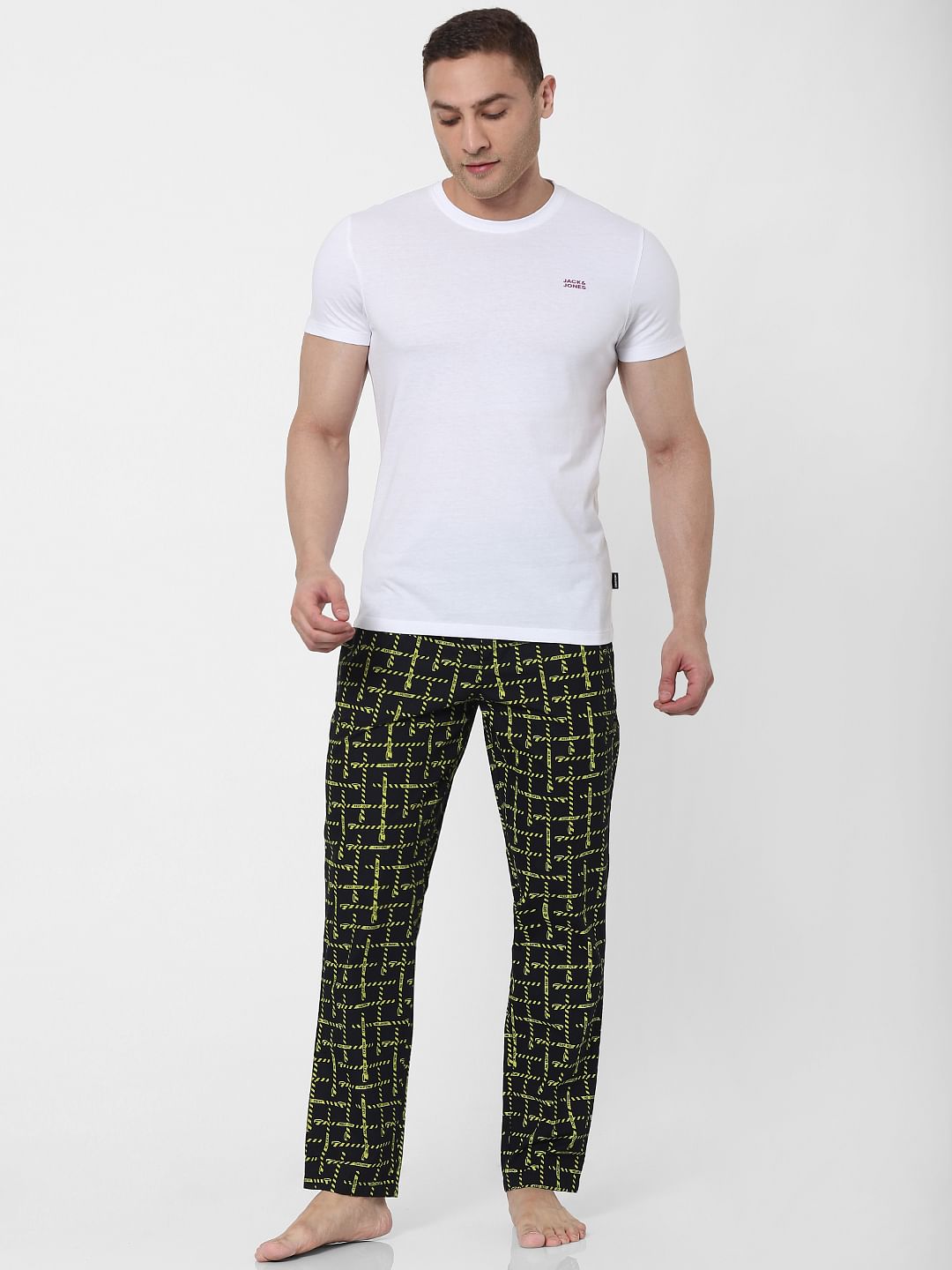 Black All Over Caution Print Pyjamas