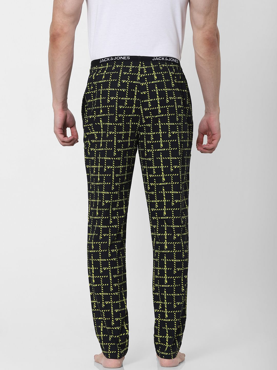 Black All Over Caution Print Pyjamas