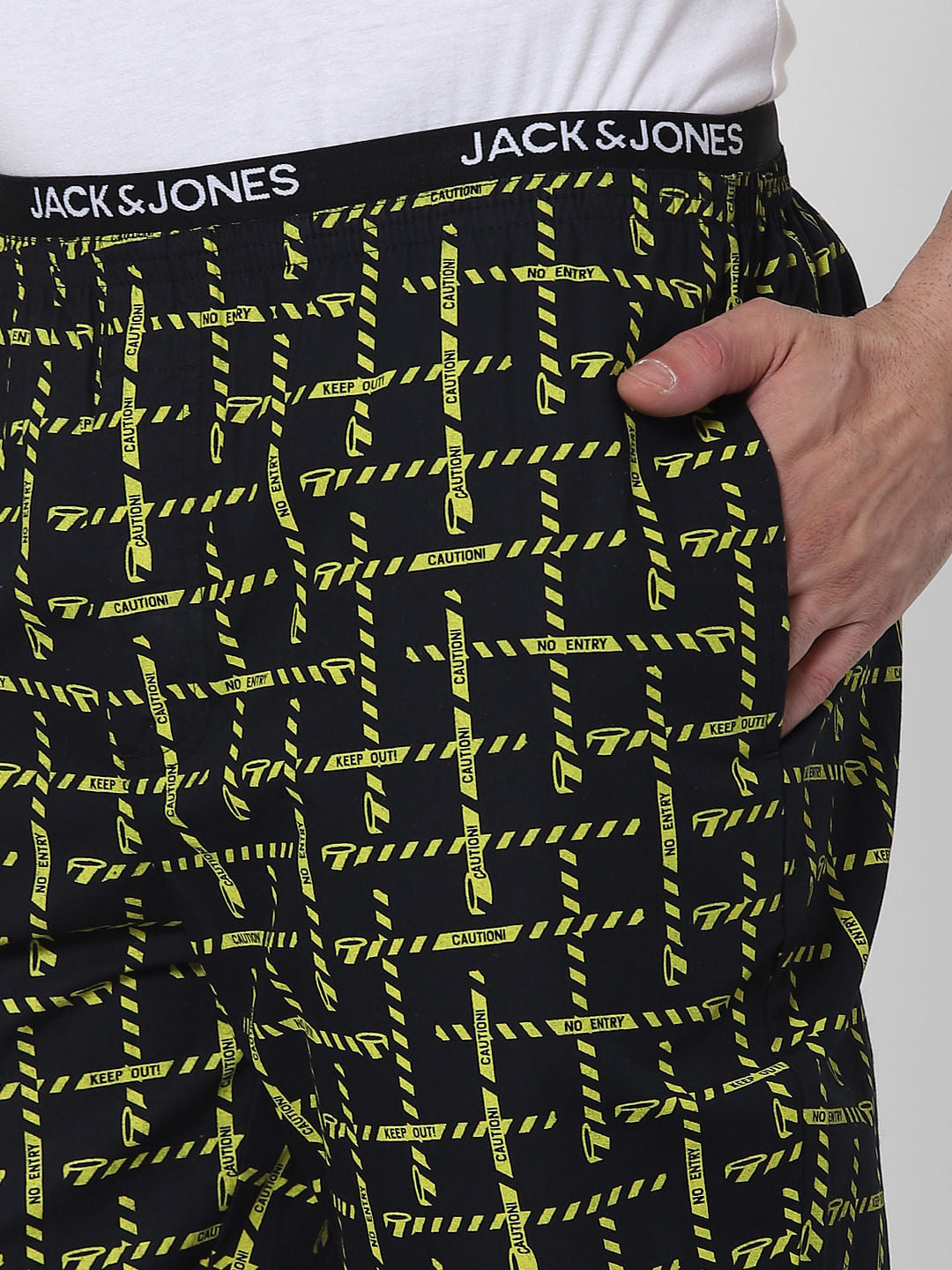 Black All Over Caution Print Pyjamas