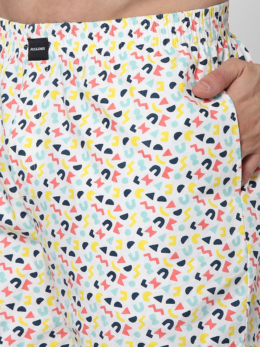 White Abstract Print Boxers