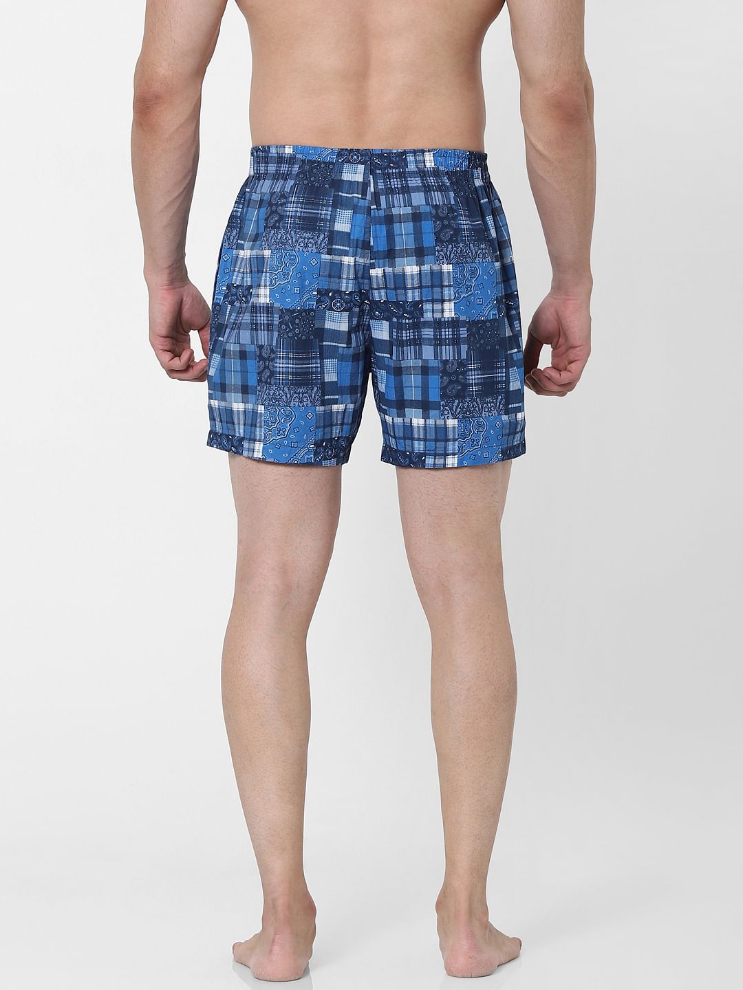 Blue Check Paisley Print Boxers