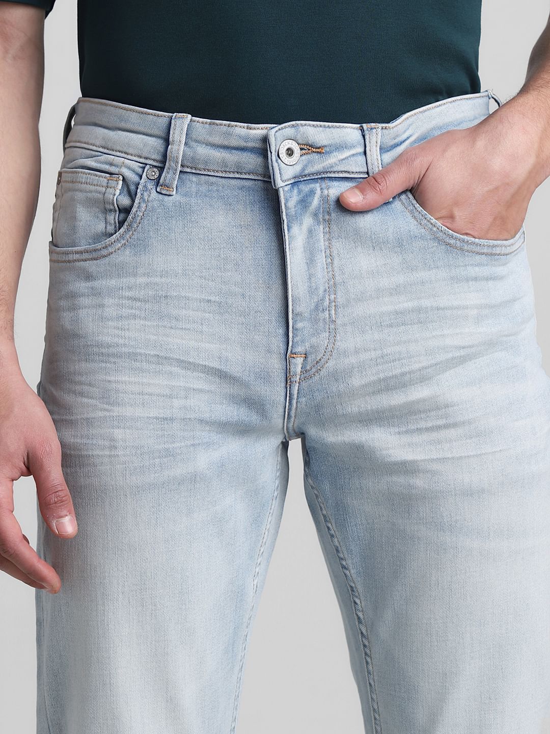 Light Blue Mid Rise Clark Regular Fit Jeans