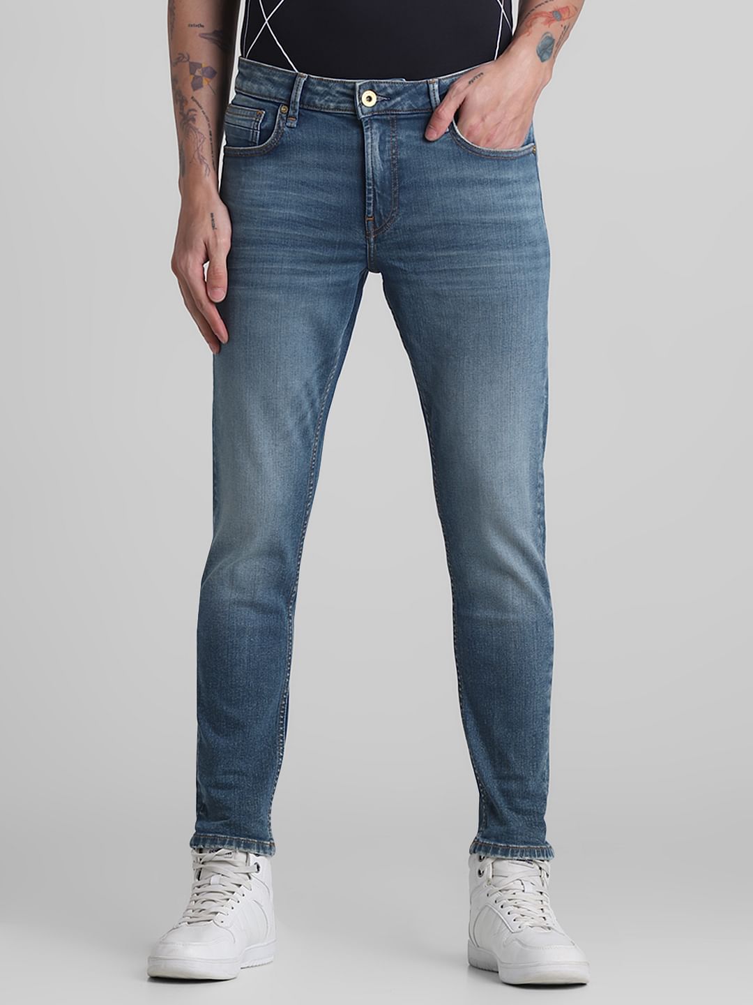 Dark Blue Mid Rise Brak Slim Fit Jeans