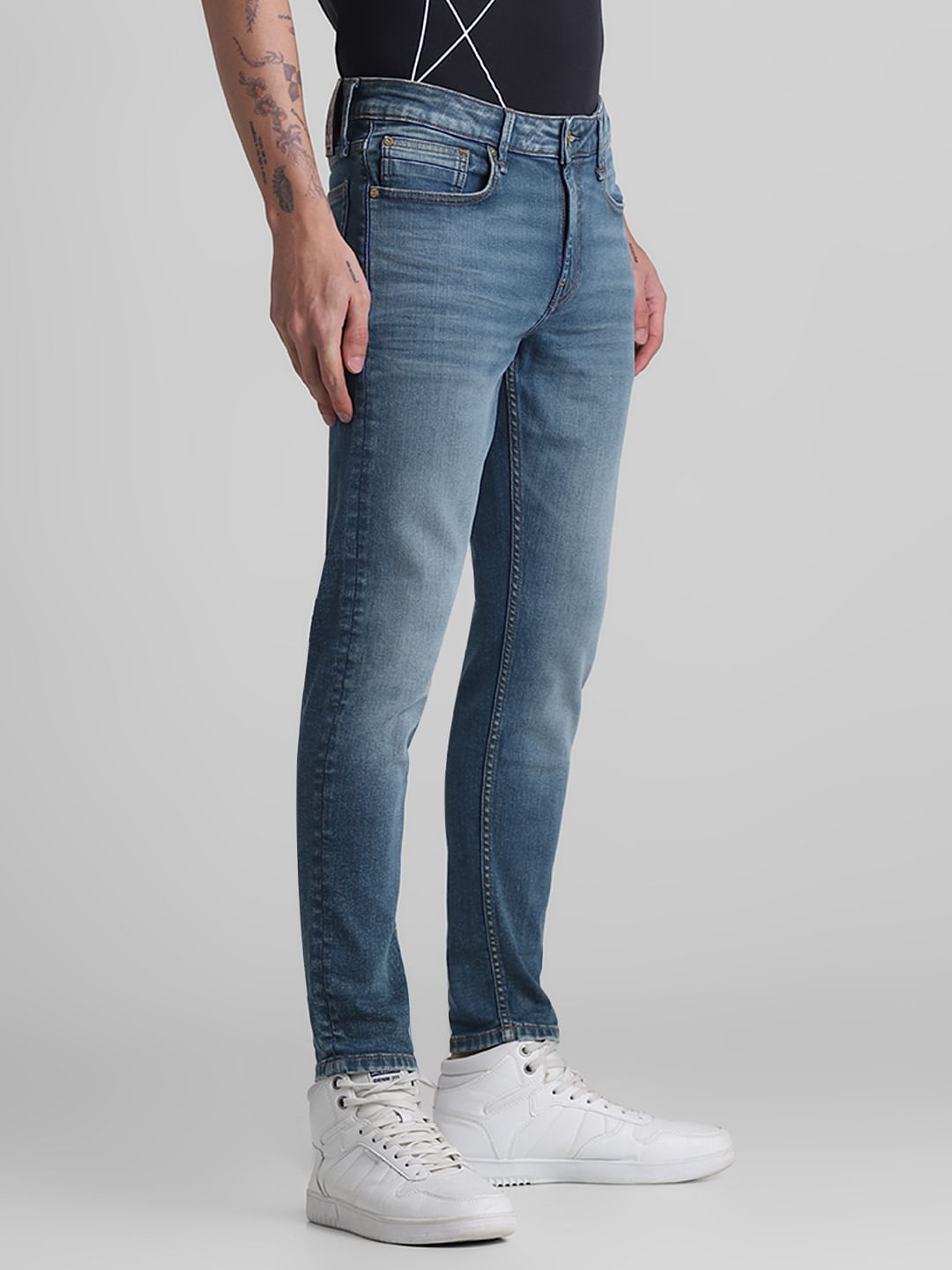 Dark Blue Mid Rise Brak Slim Fit Jeans