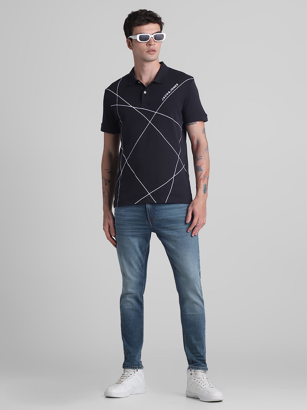 Dark Blue Mid Rise Brak Slim Fit Jeans