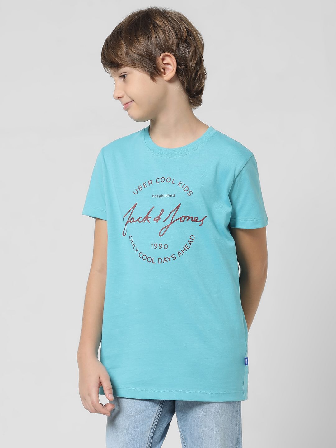 Light Blue Round Logo Print T-shirt