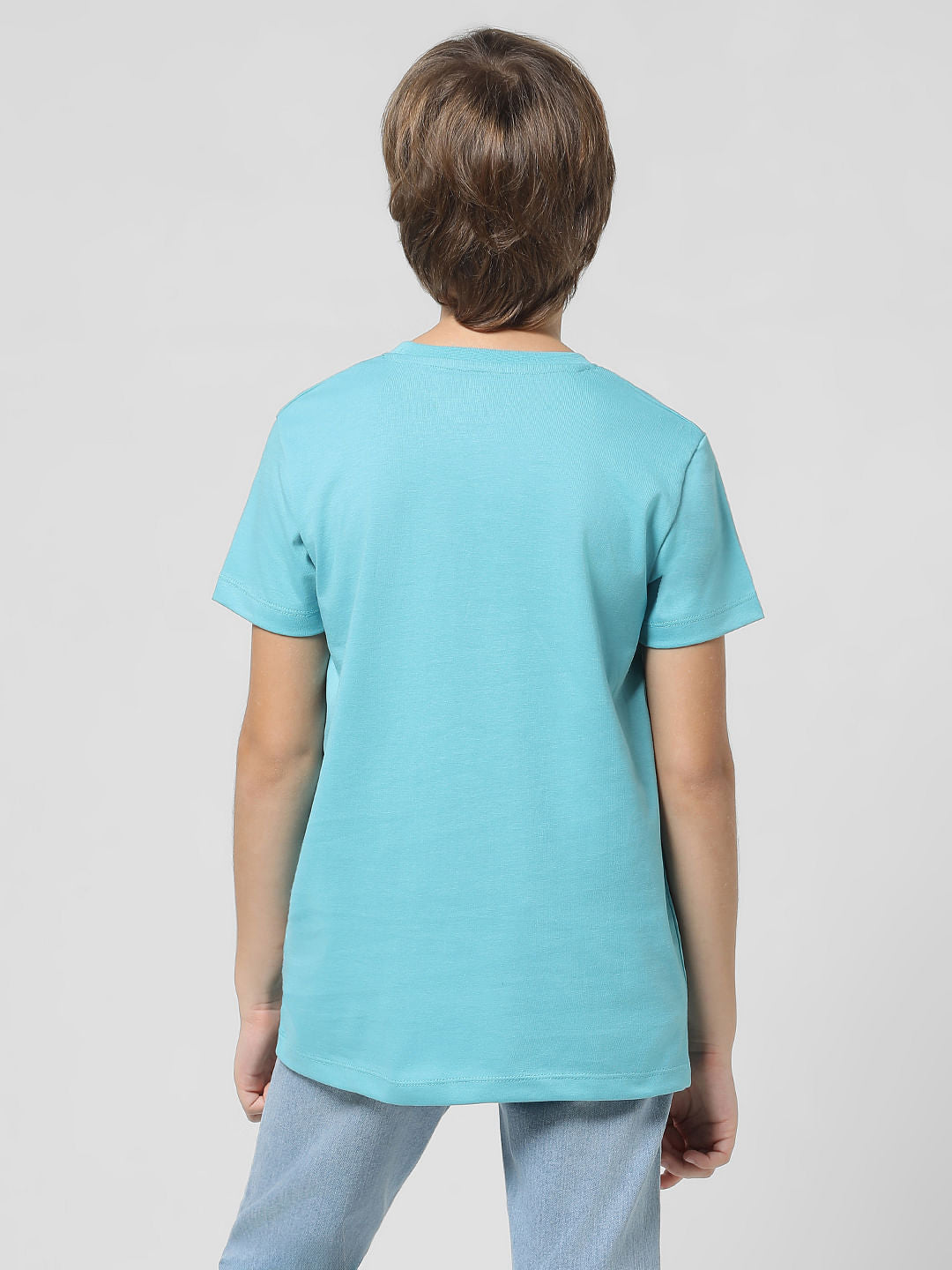 Light Blue Round Logo Print T-shirt