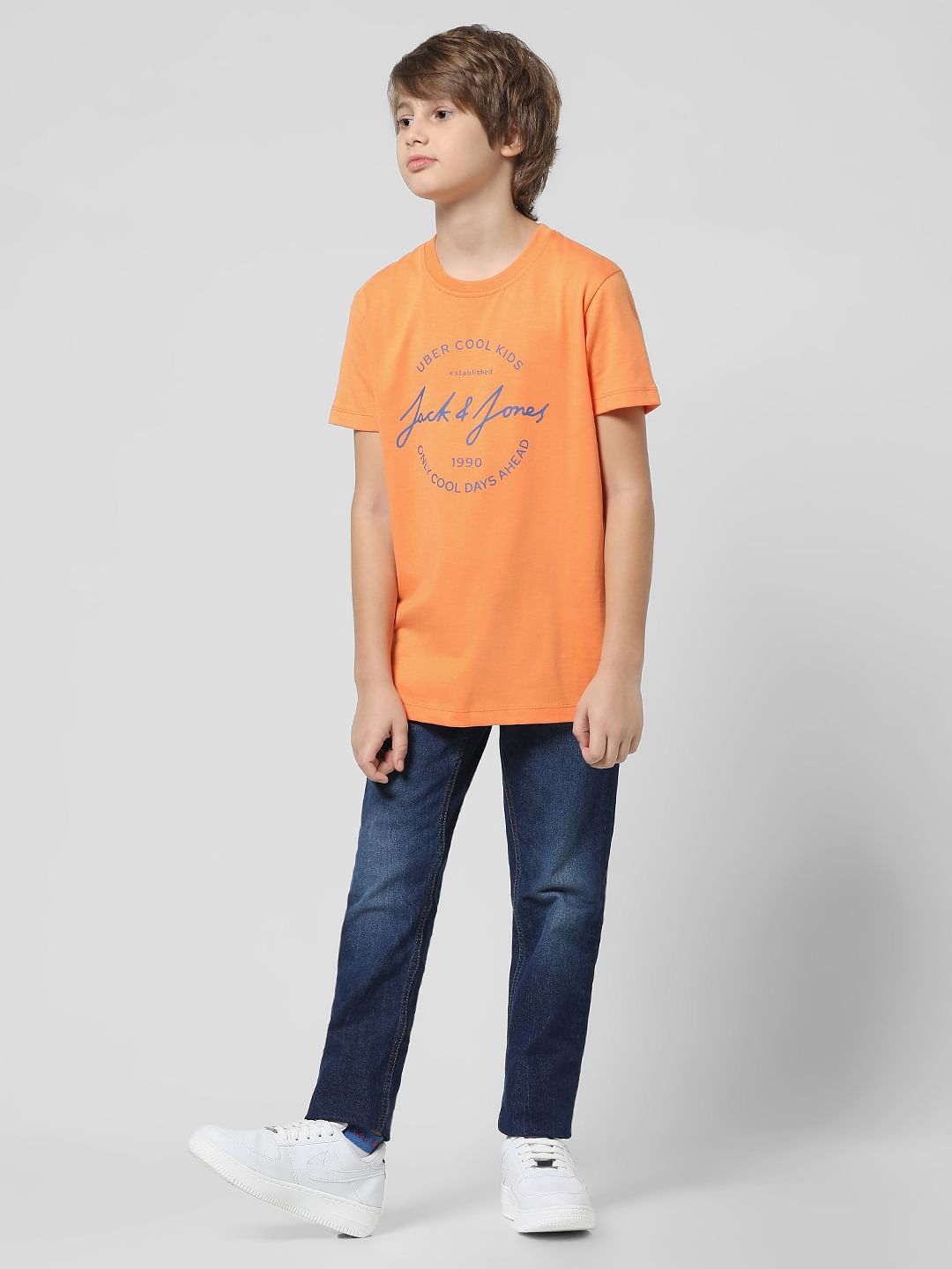 Orange Round Logo Print T-shirt
