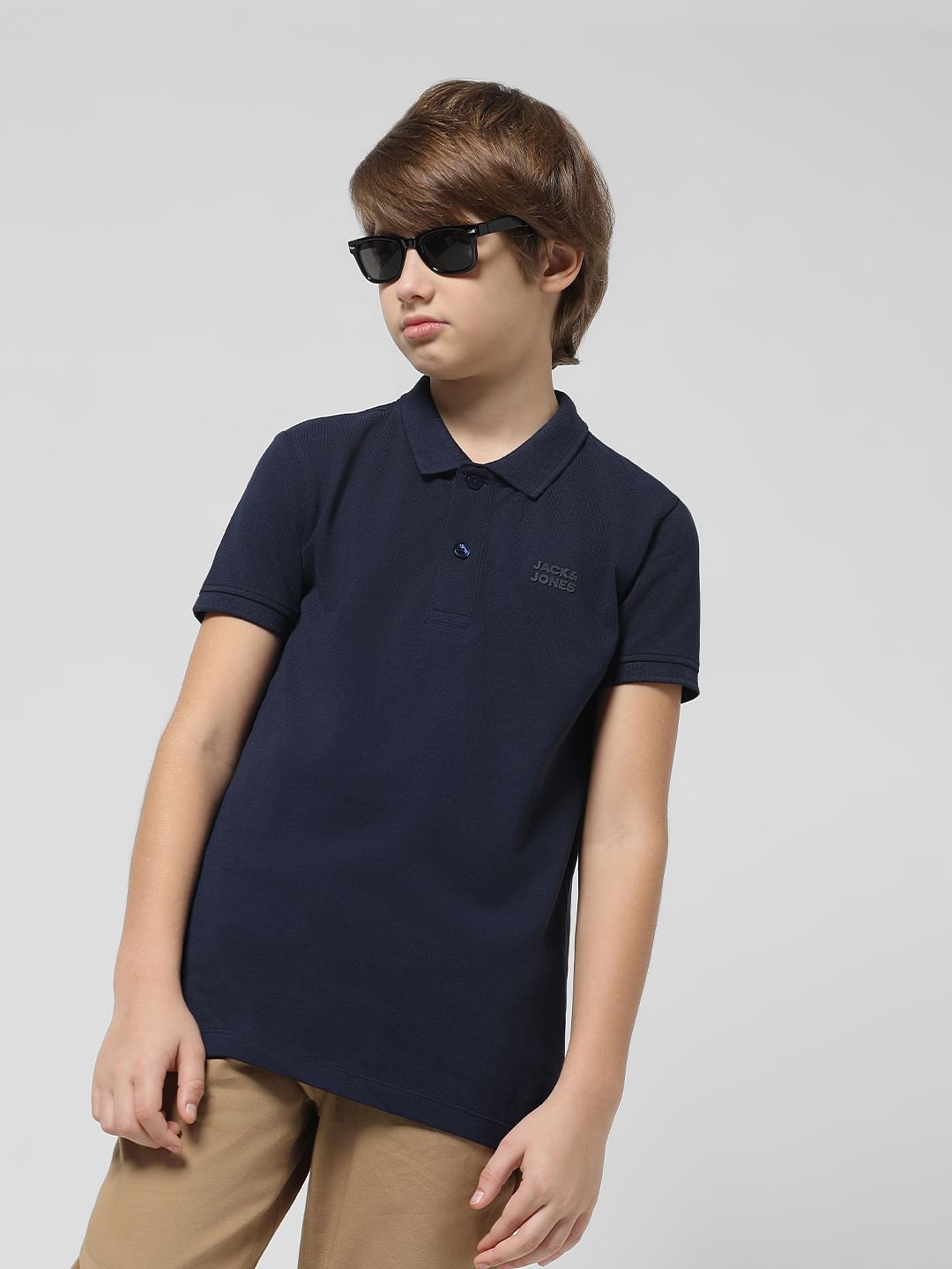 Navy Blue Pique Knit Polo T-shirt