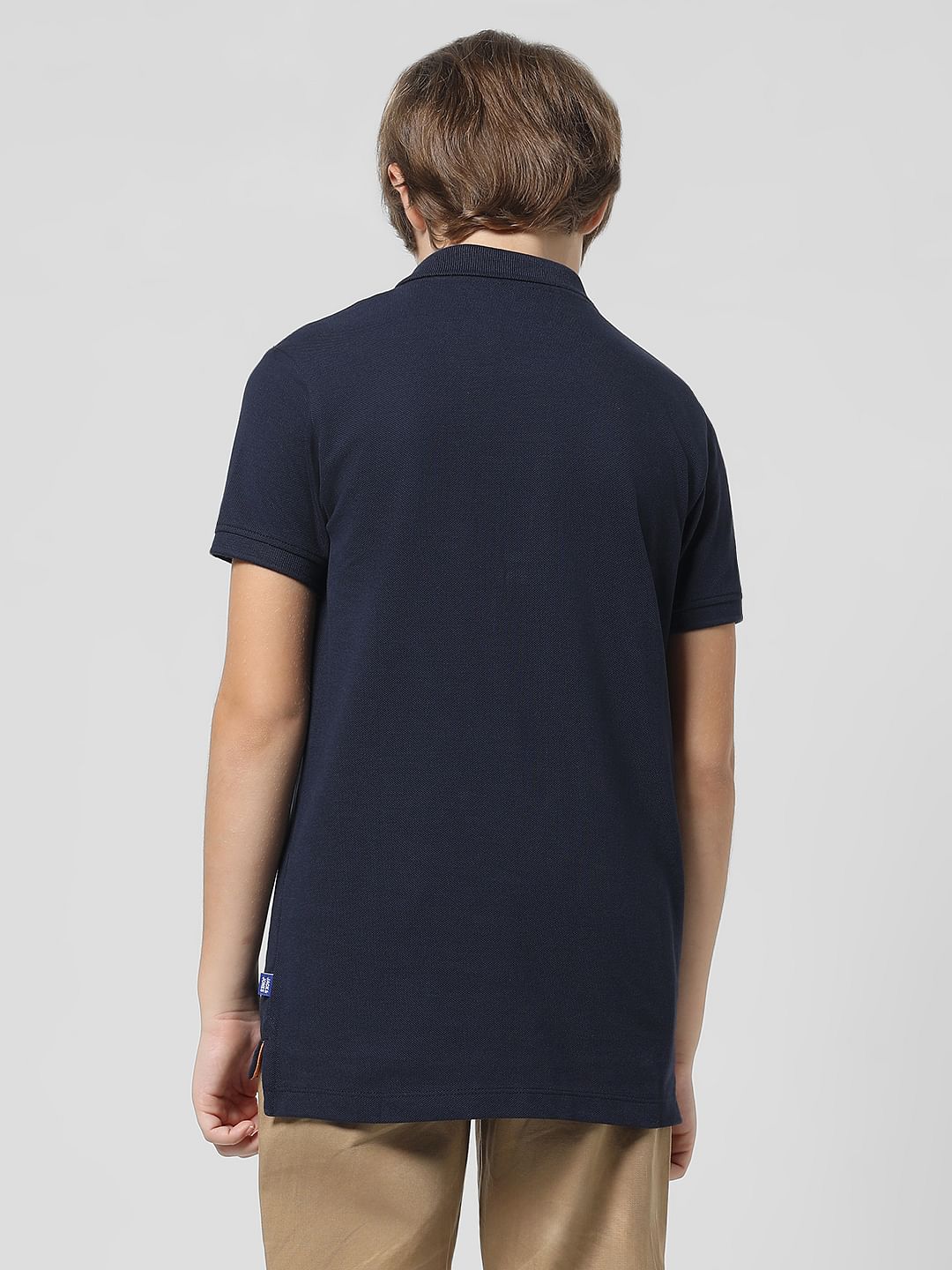 Navy Blue Pique Knit Polo T-shirt