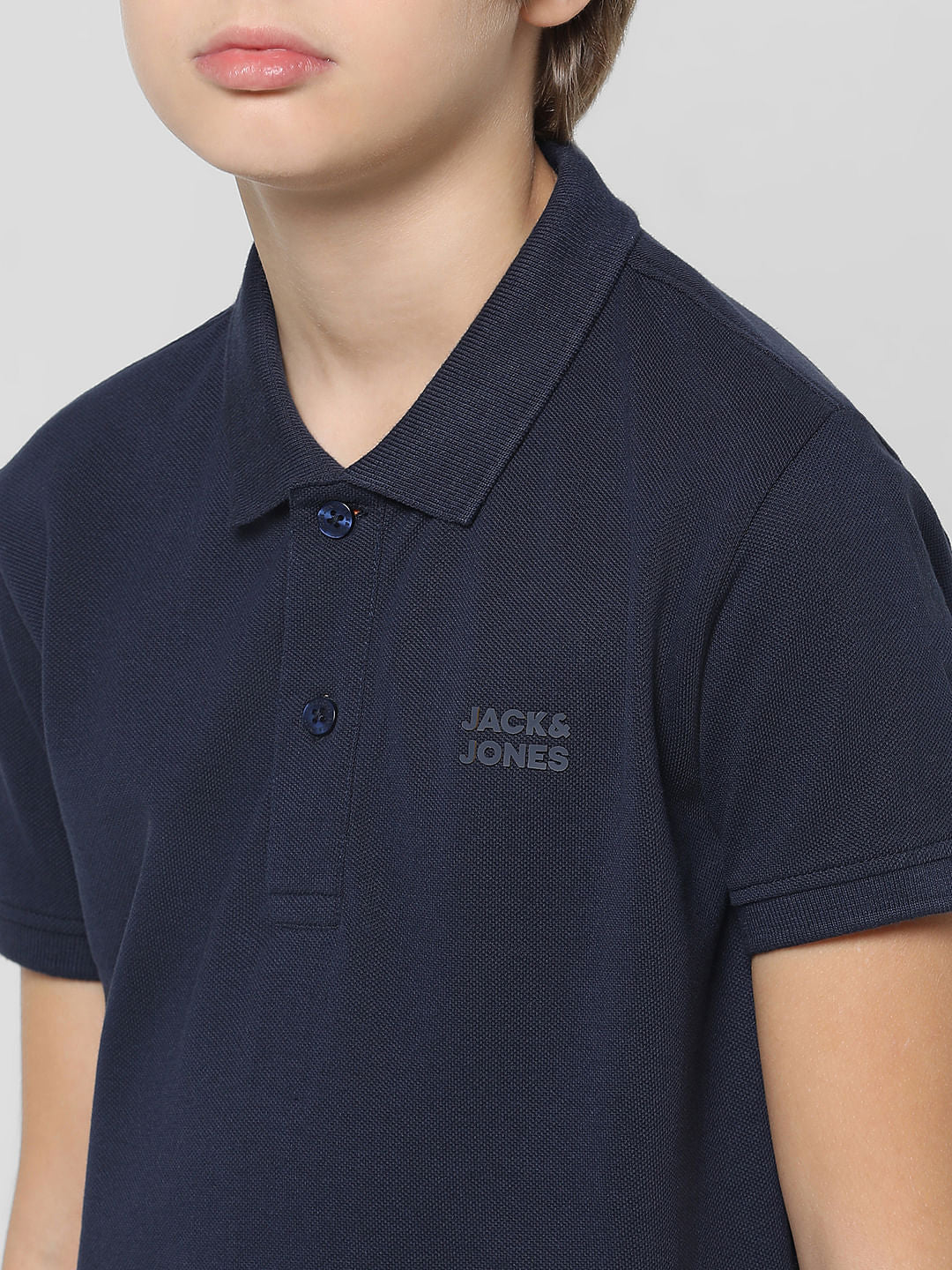 Navy Blue Pique Knit Polo T-shirt