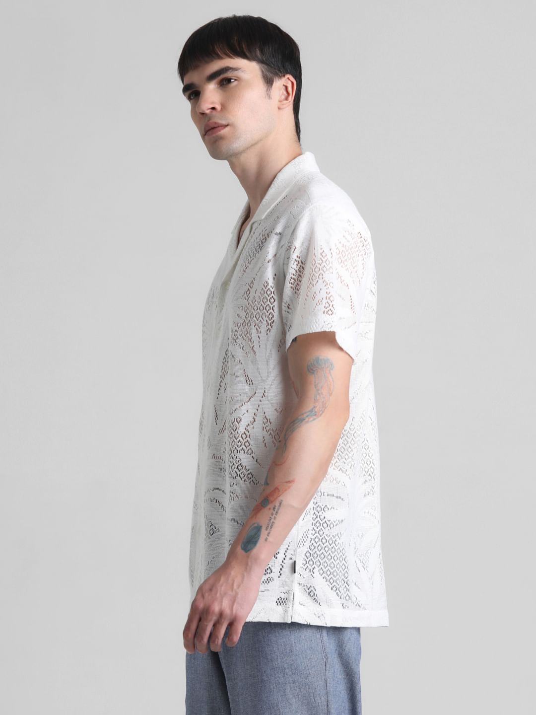 White Crochet Short Sleeves Shirt