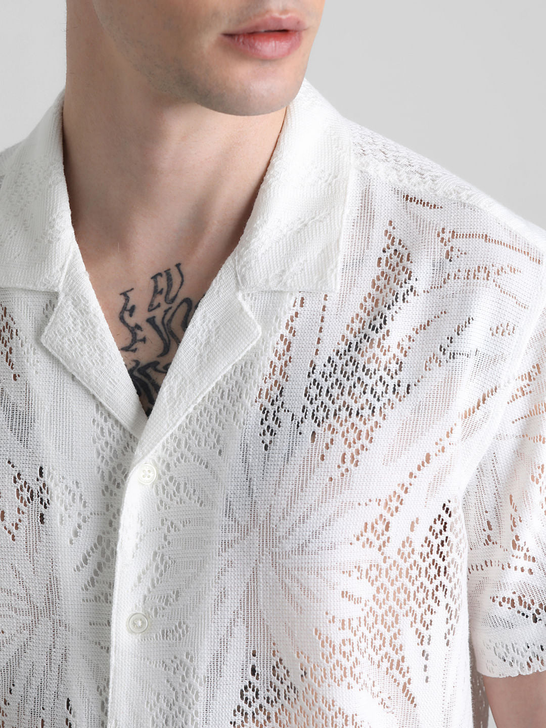 White Crochet Short Sleeves Shirt