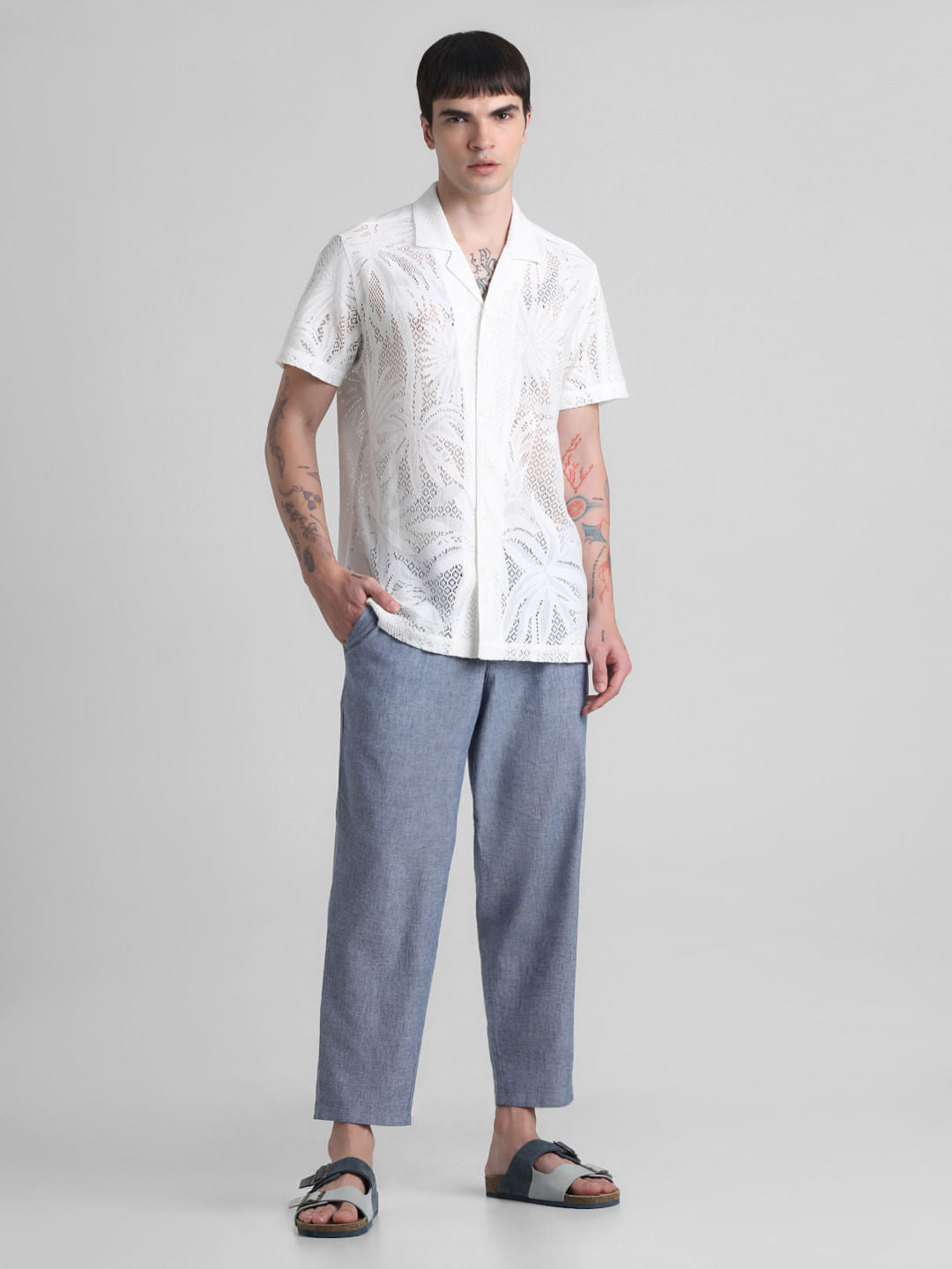 White Crochet Short Sleeves Shirt