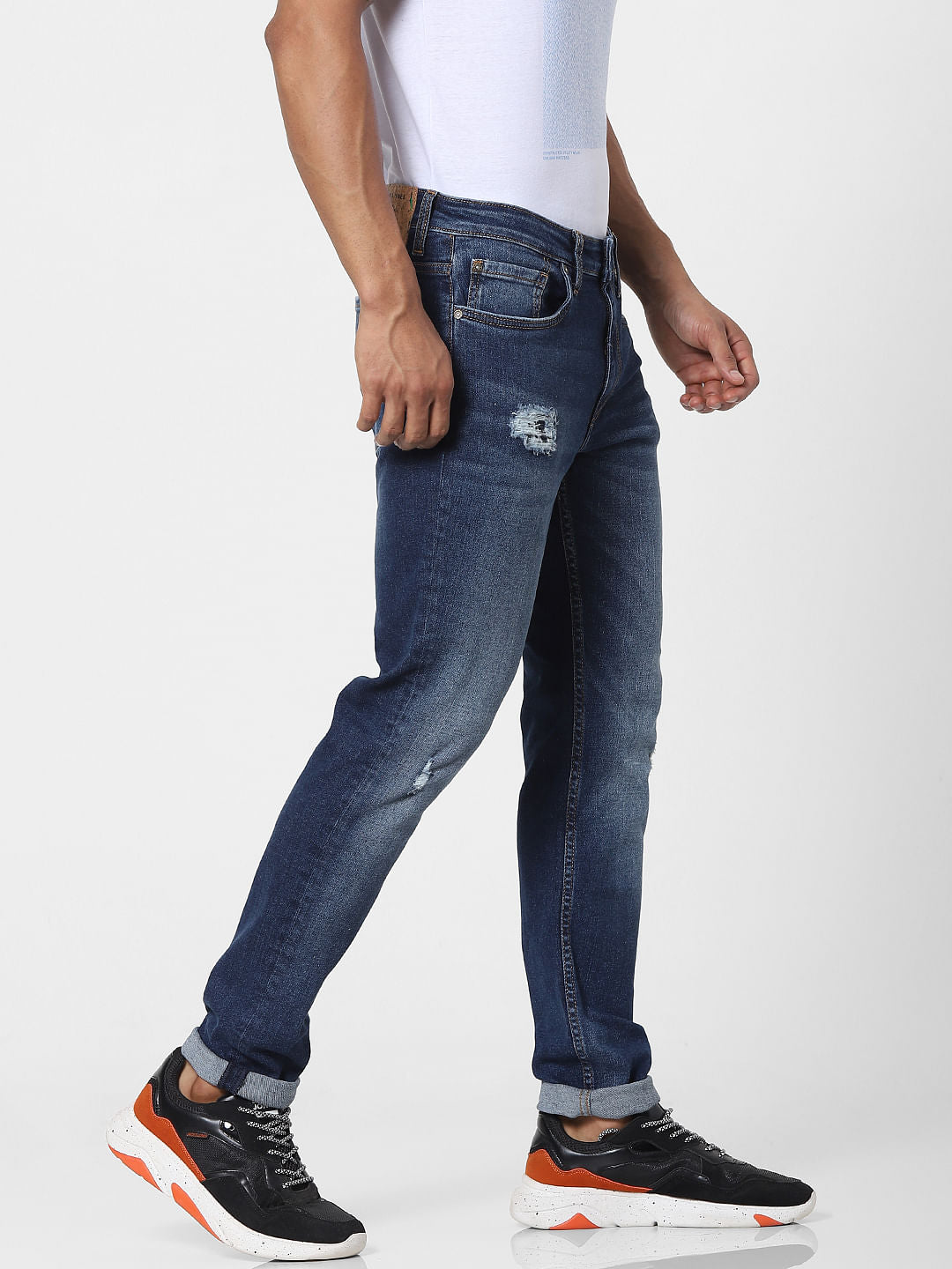 Blue Low Rise Glenn Distressed Slim Fit Jeans