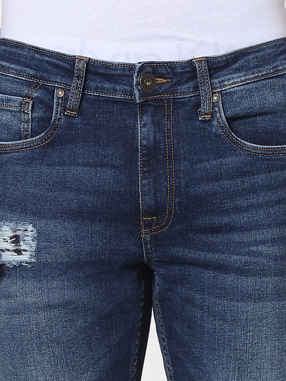Blue Low Rise Glenn Distressed Slim Fit Jeans