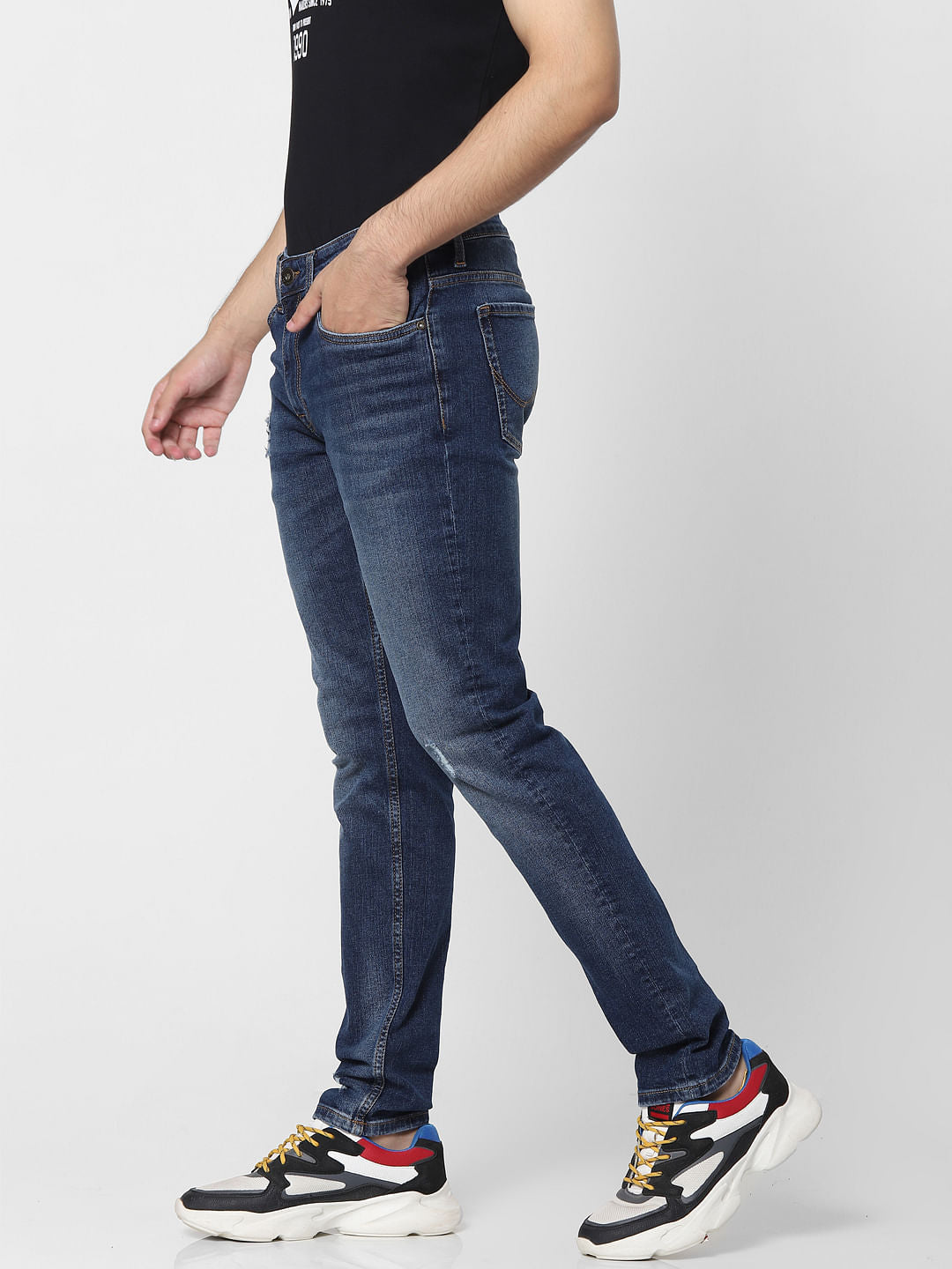 Blue Low Rise Glenn Distressed Slim Fit Jeans