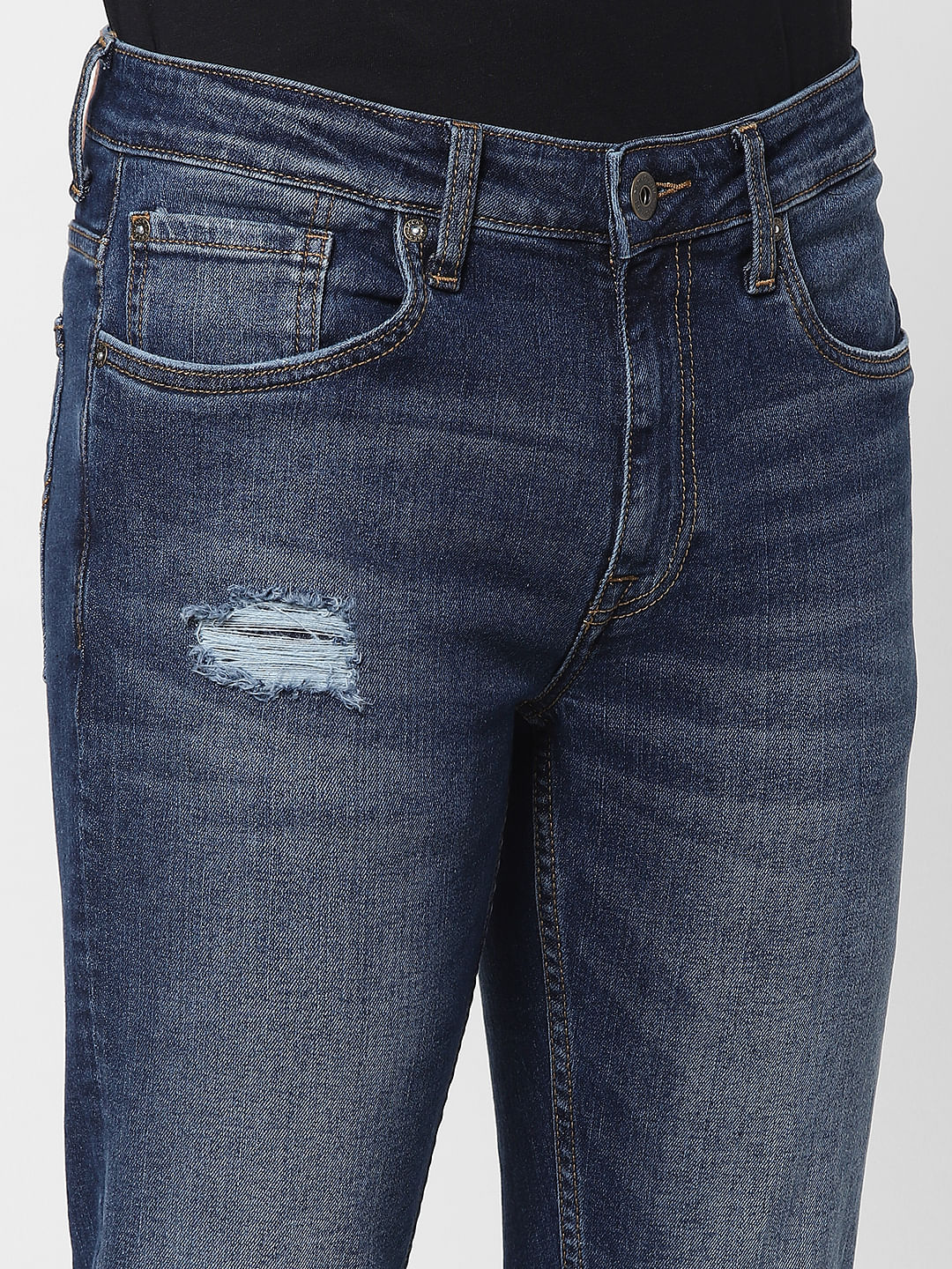 Blue Low Rise Glenn Distressed Slim Fit Jeans