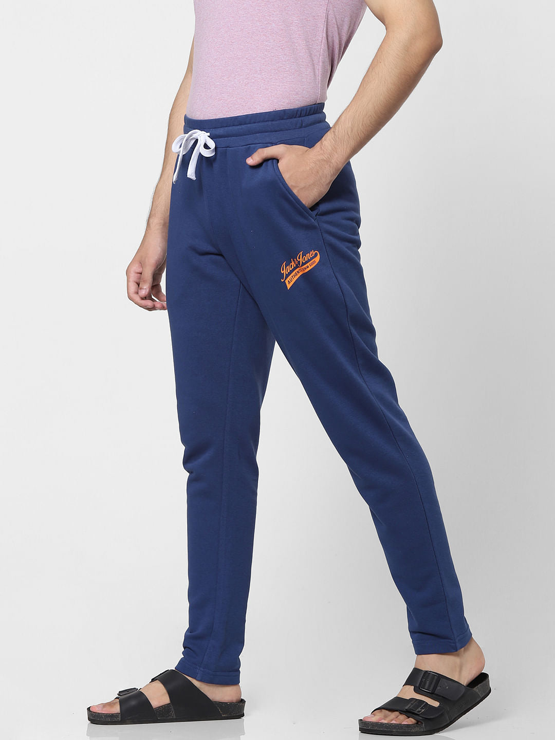 Blue Mid Rise Logo Print Sweatpants
