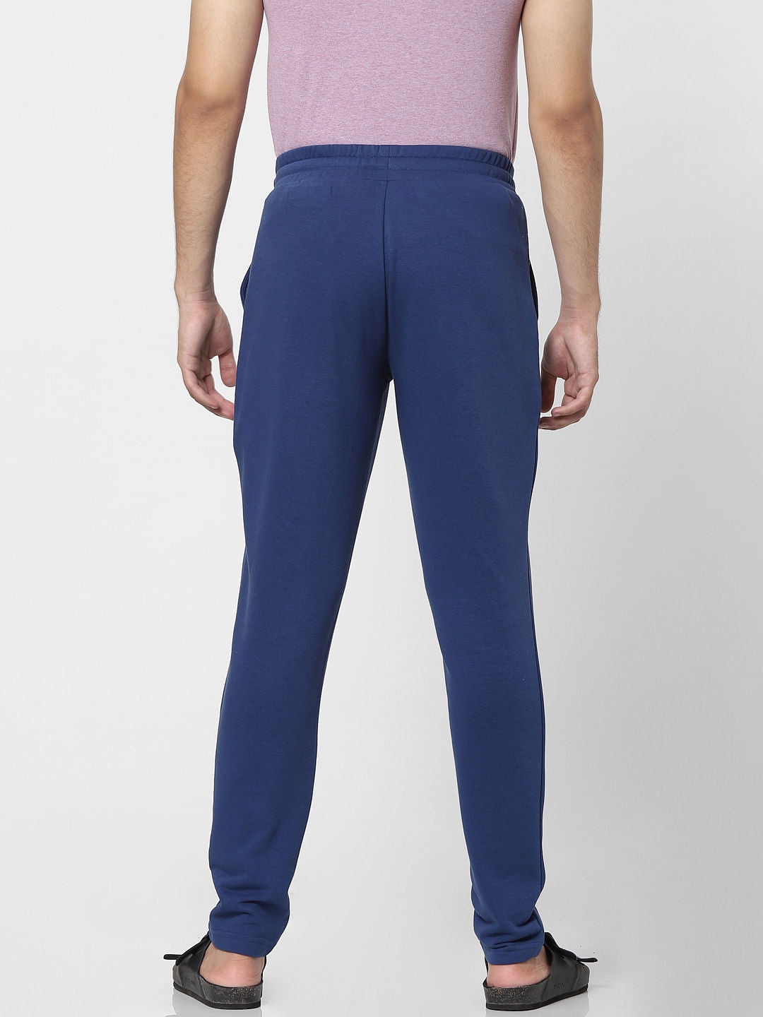 Blue Mid Rise Logo Print Sweatpants