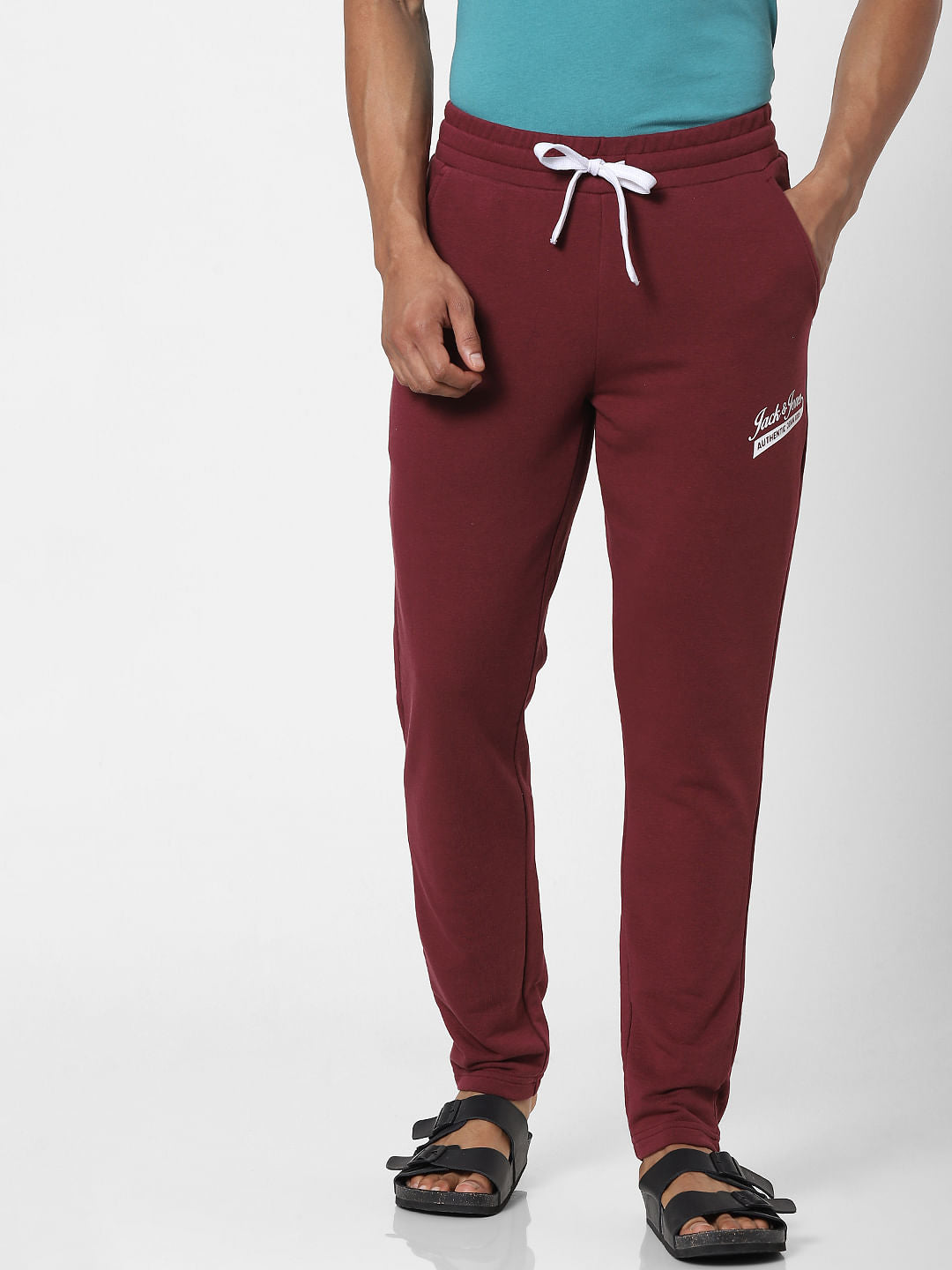 Maroon Mid Rise Logo Print Sweatpants