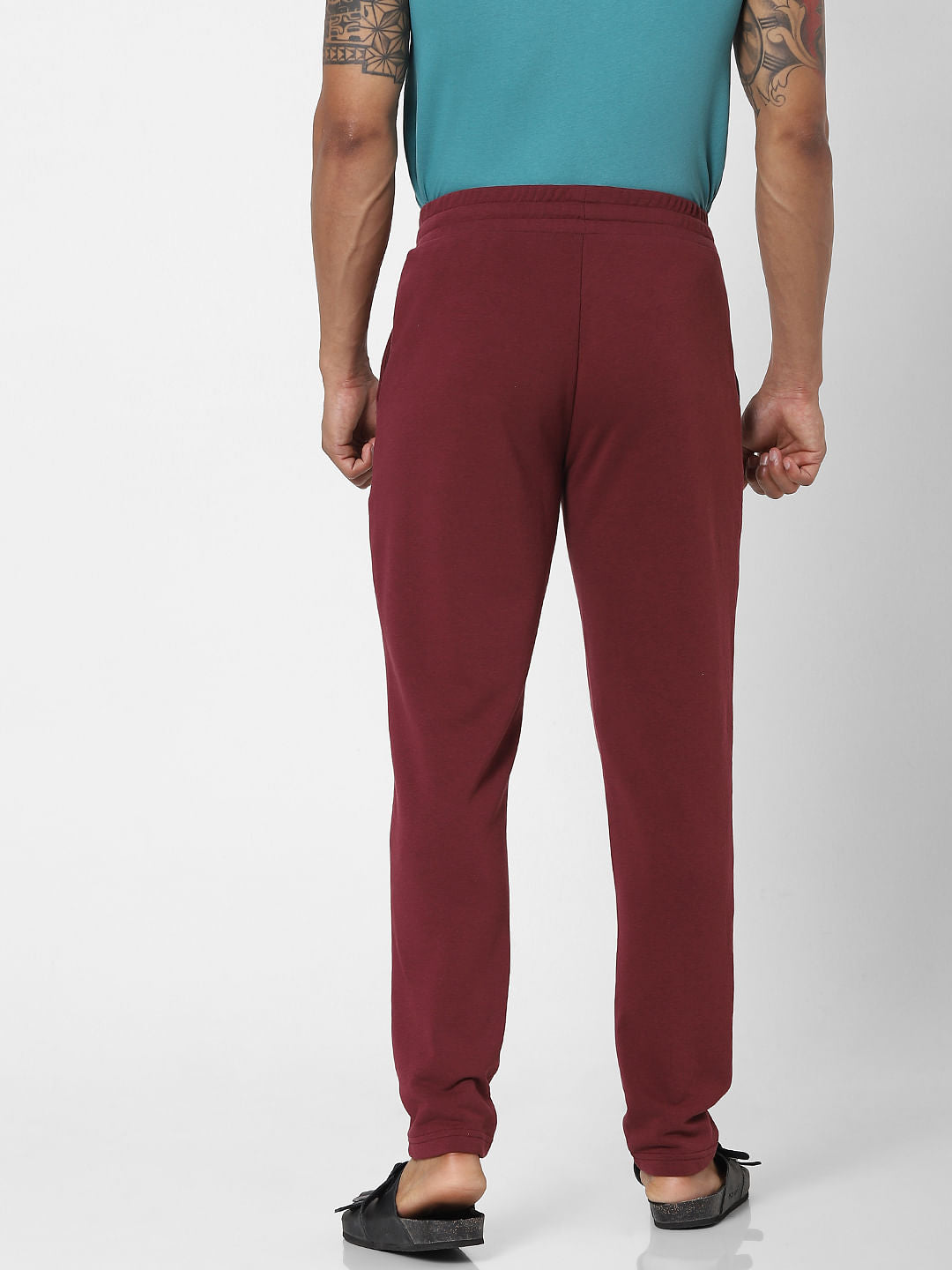 Maroon Mid Rise Logo Print Sweatpants