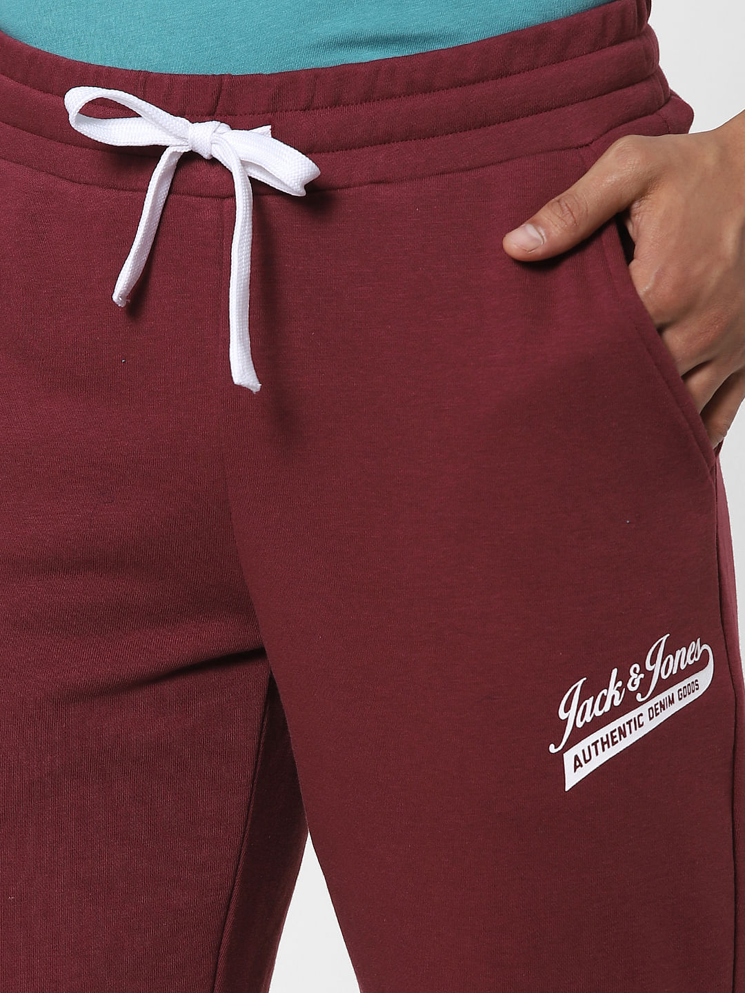 Maroon Mid Rise Logo Print Sweatpants
