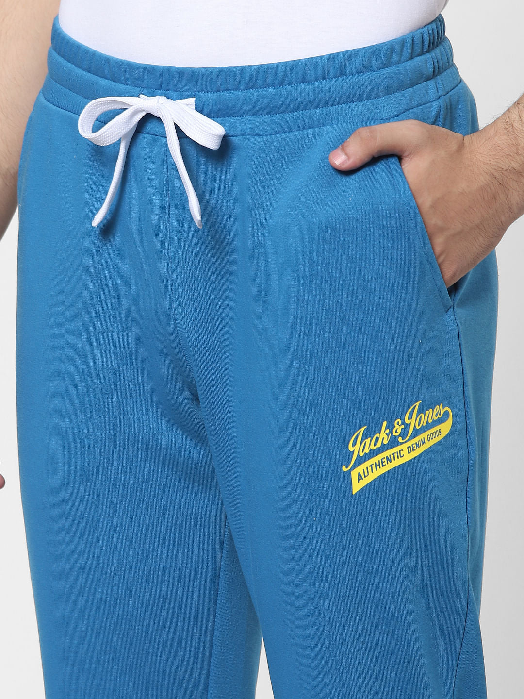 Blue Mid Rise Logo Print Sweatpants