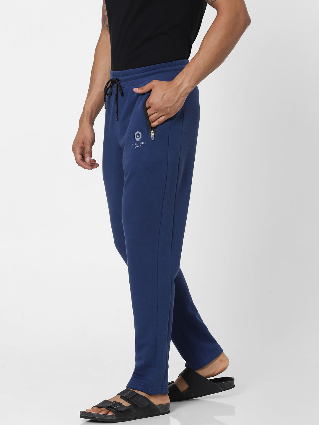 Blue Mid Rise Zip Pocket Sweatpants