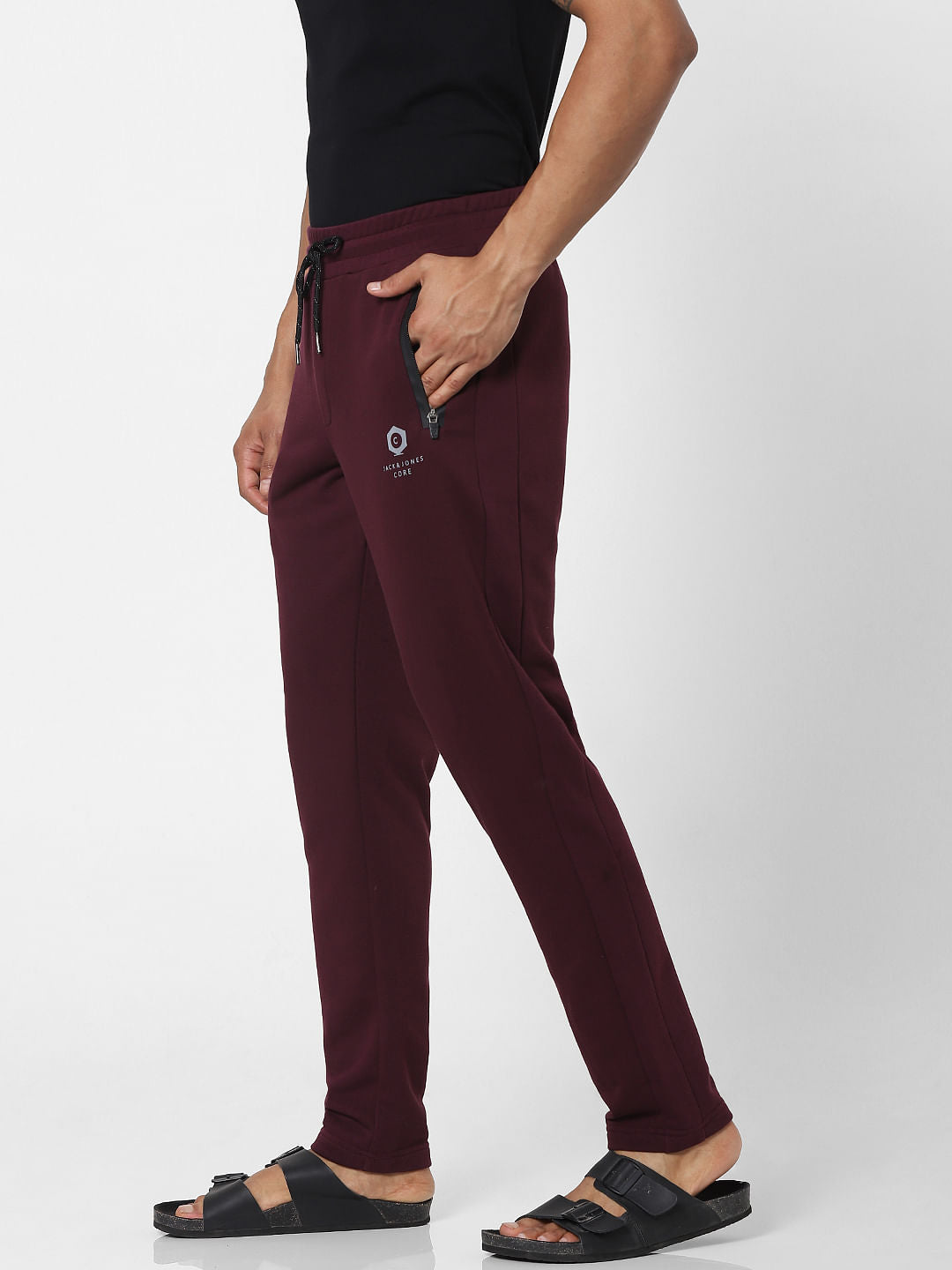 Burgundy Mid Rise Zip Pocket Sweatpants