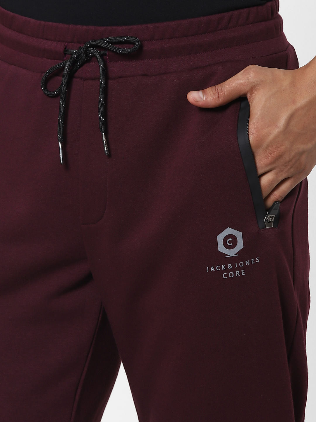 Burgundy Mid Rise Zip Pocket Sweatpants
