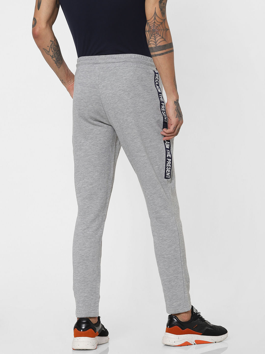 Grey Mid Rise Tape Detail Sweatpants