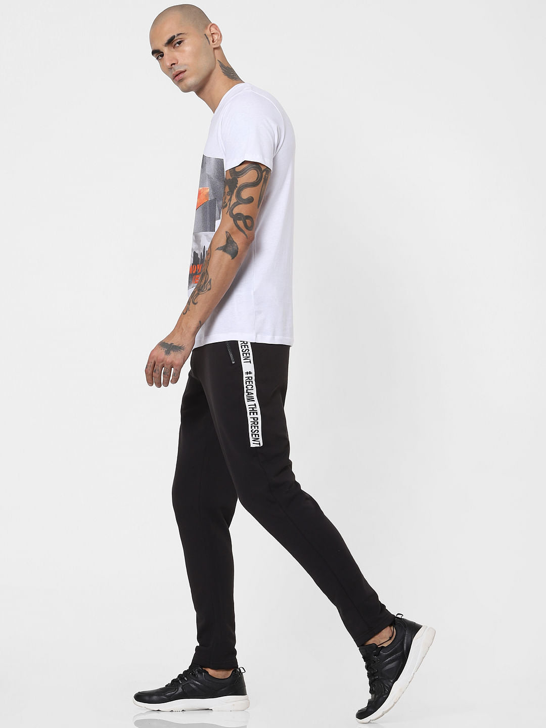 Black Mid Rise Tape Detail Sweatpants