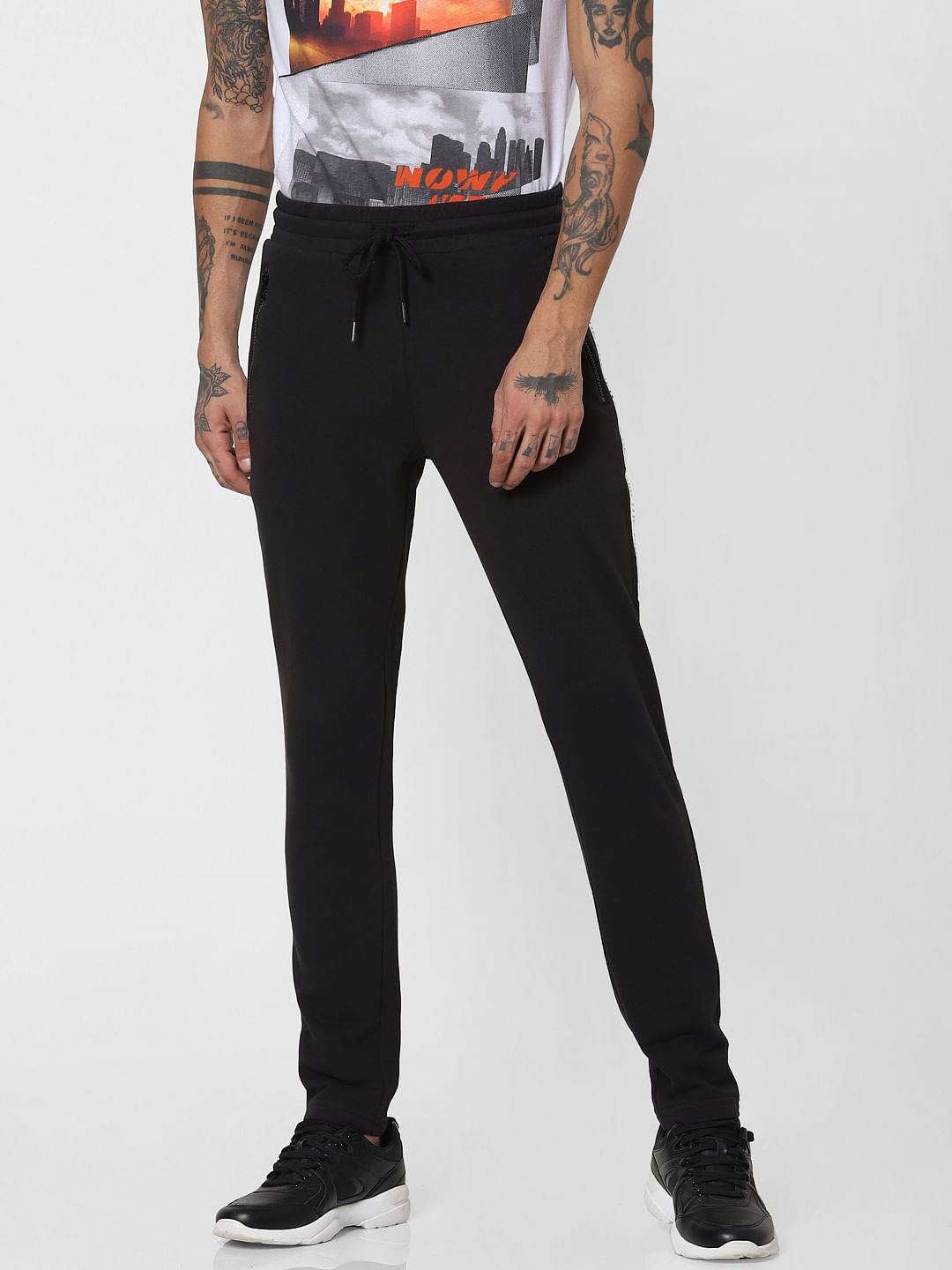 Black Mid Rise Tape Detail Sweatpants
