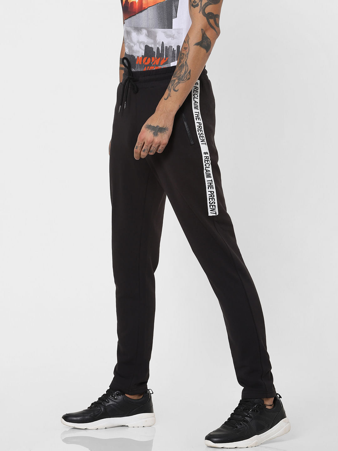 Black Mid Rise Tape Detail Sweatpants