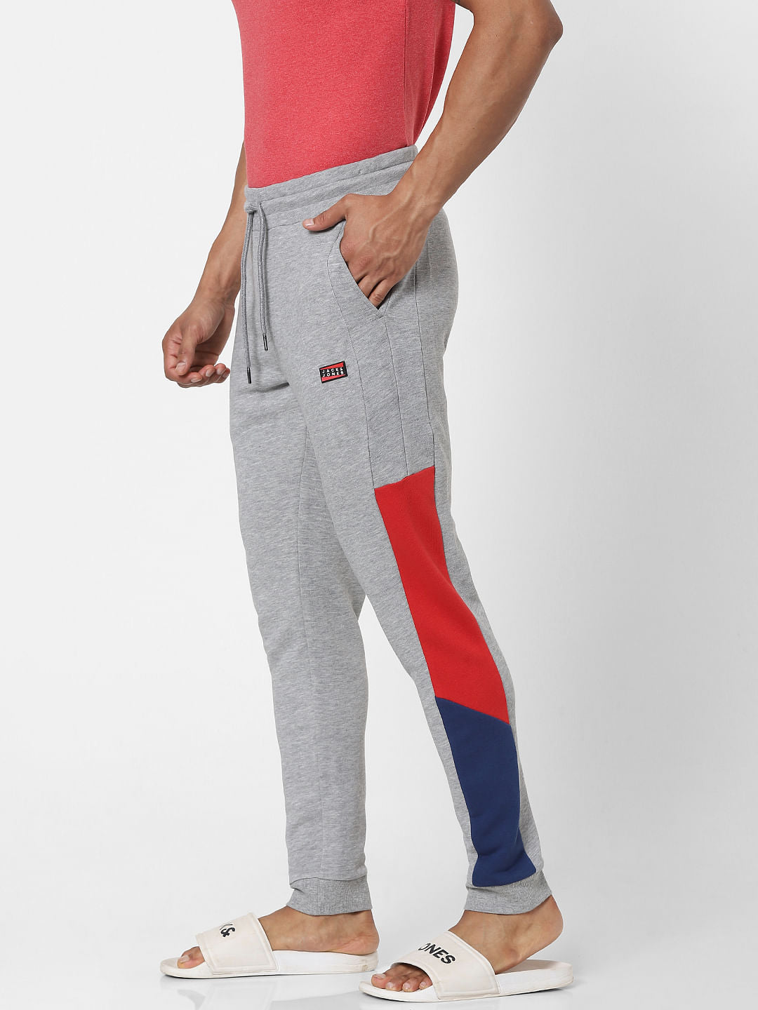 Grey Mid Rise Colourblocked Sweatpants
