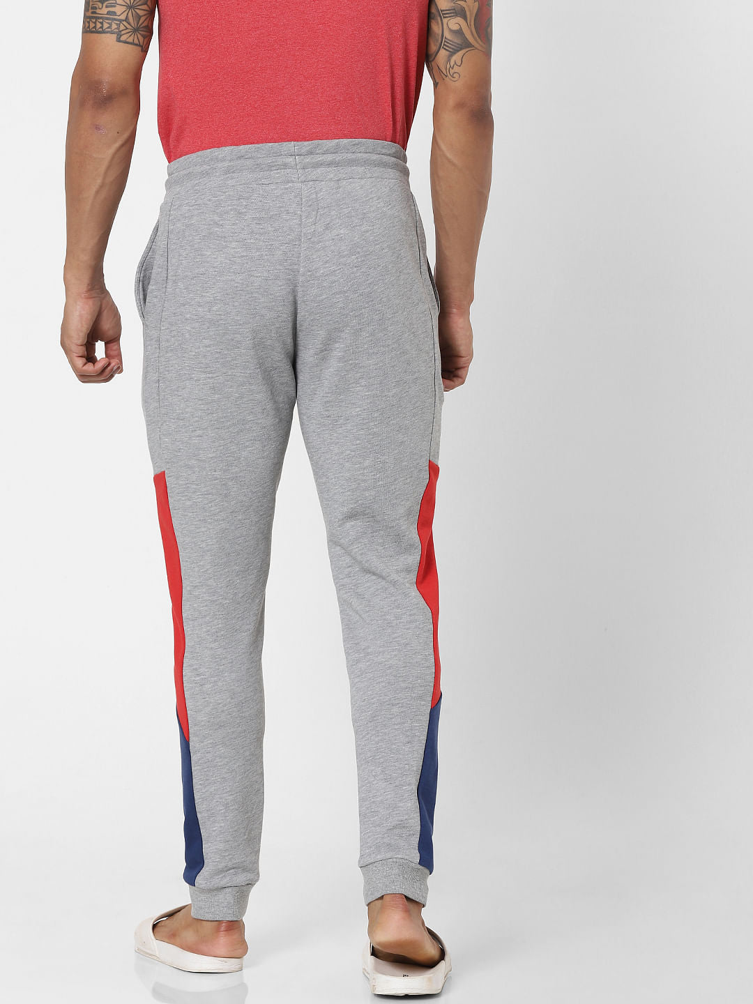 Grey Mid Rise Colourblocked Sweatpants