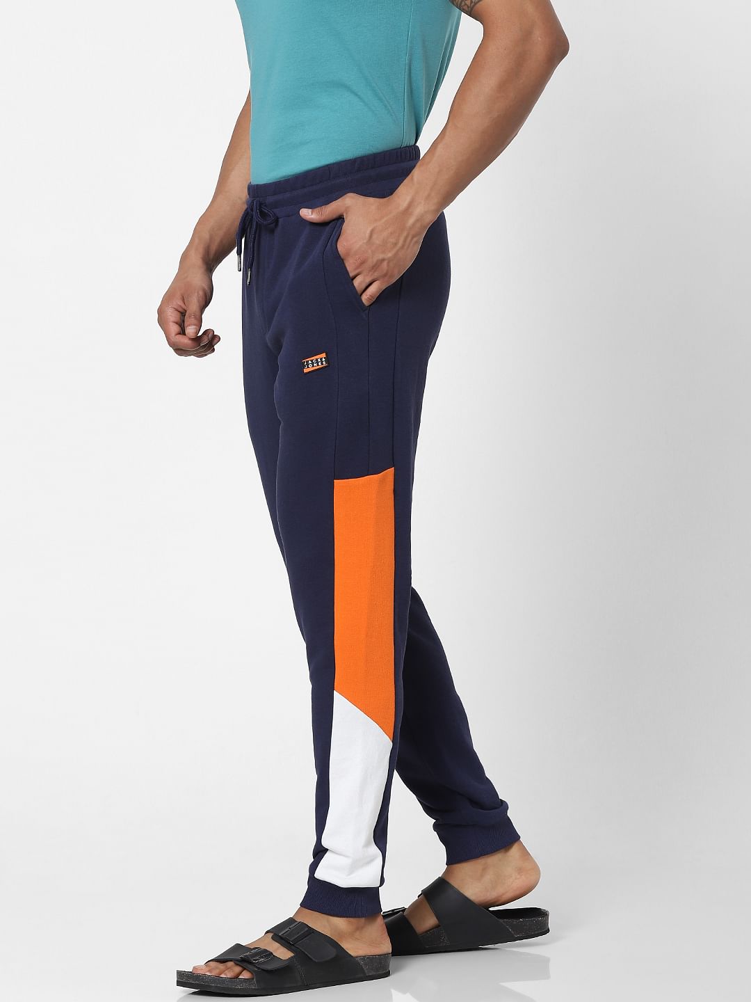 Blue Mid Rise Colourblocked Sweatpants