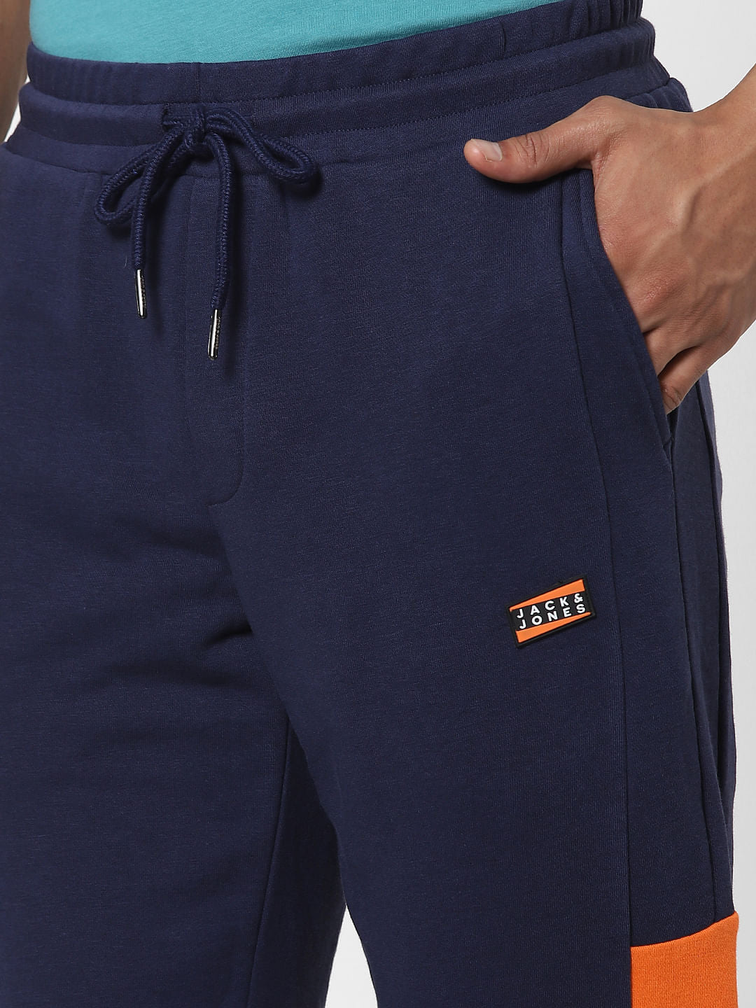 Blue Mid Rise Colourblocked Sweatpants