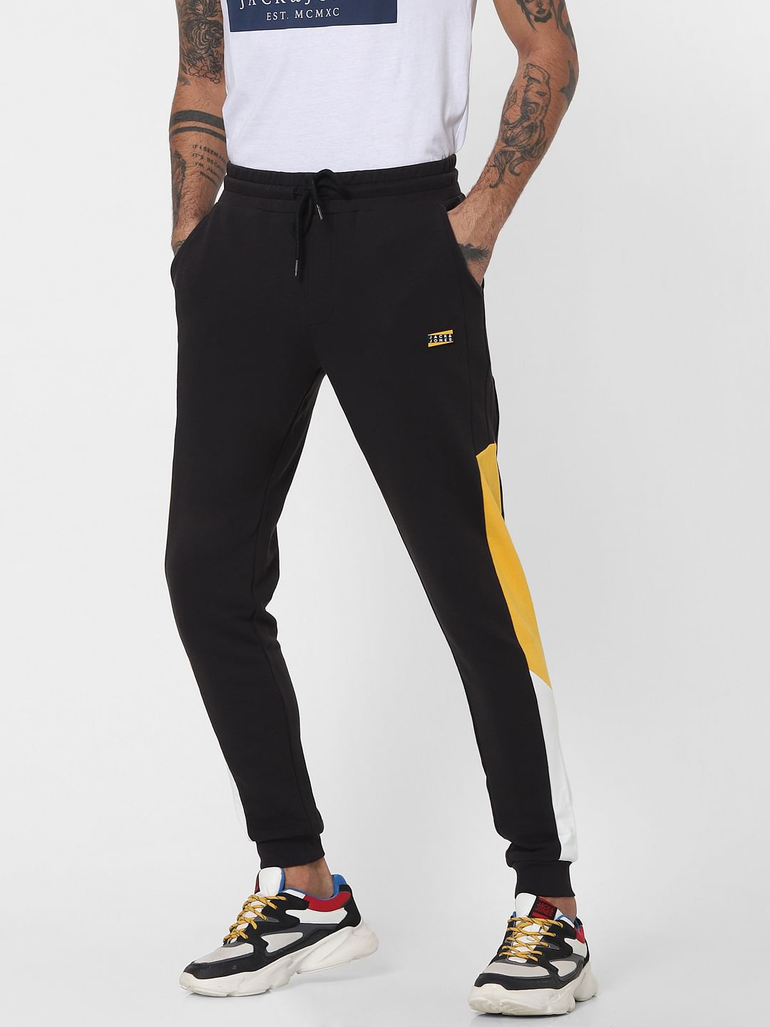 Black Mid Rise Colourblocked Sweatpants