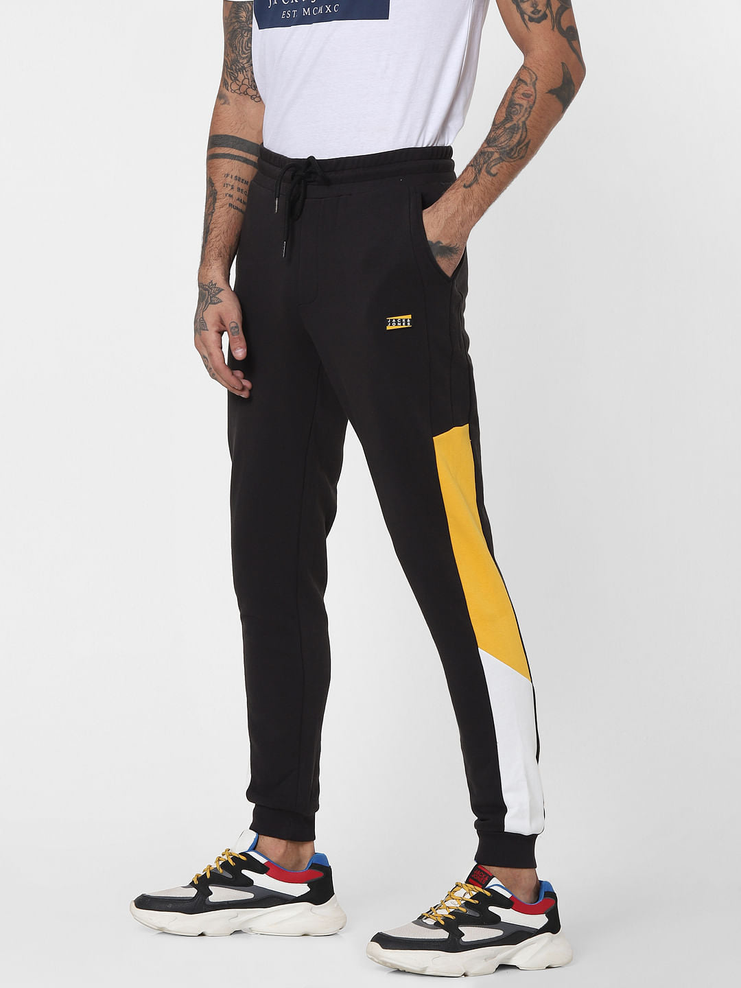 Black Mid Rise Colourblocked Sweatpants
