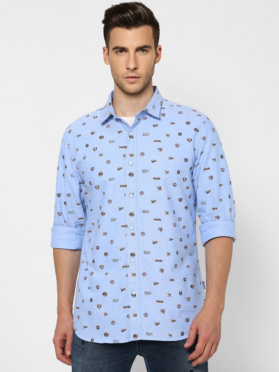 Blue Printed Full Sleeves Shirt
