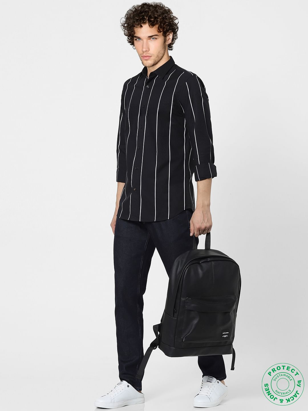 Black Striped Full Sleeves Shirt