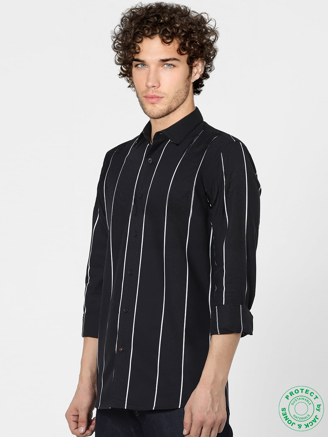 Black Striped Full Sleeves Shirt