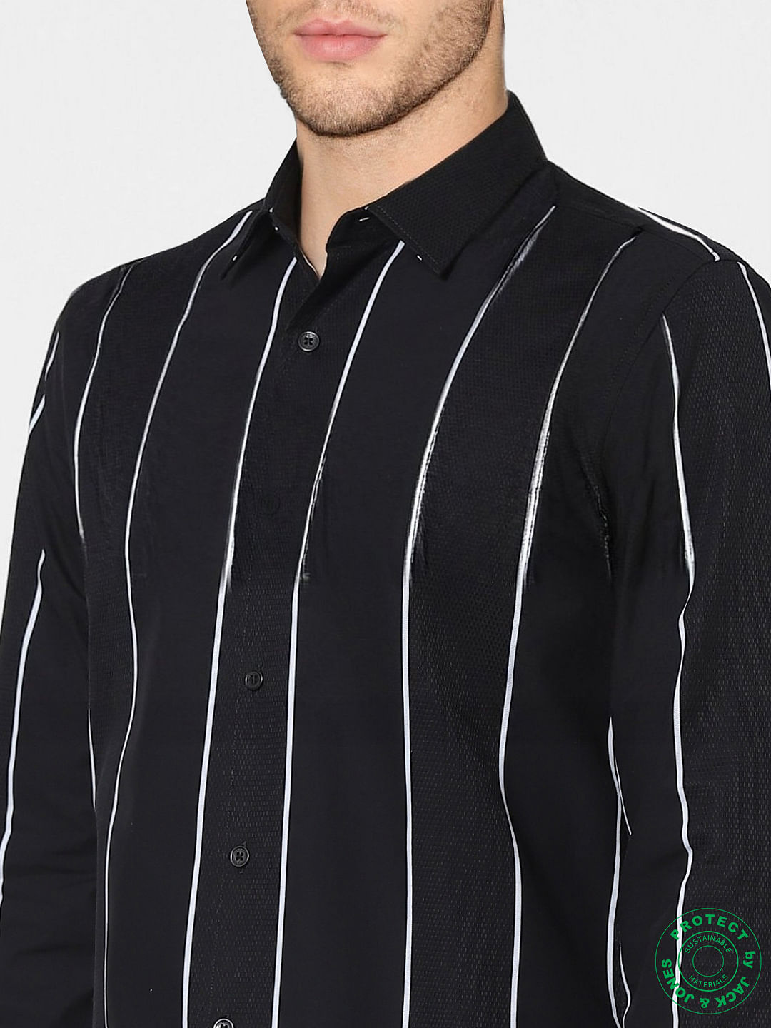 Black Striped Full Sleeves Shirt